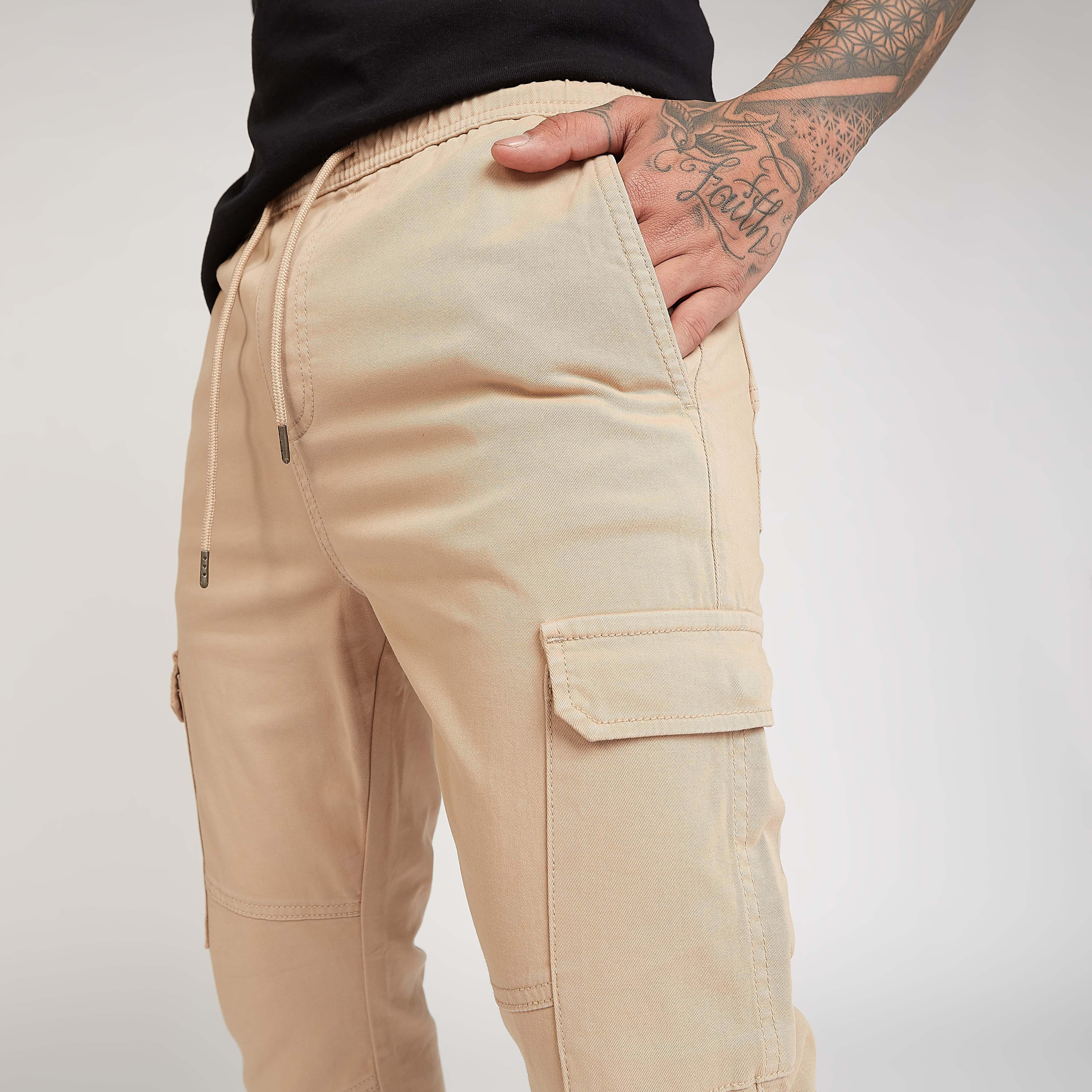 Solid Full Length Cargo Joggers with Drawstring Closure-men-clothing-bottoms-joggers-image-3