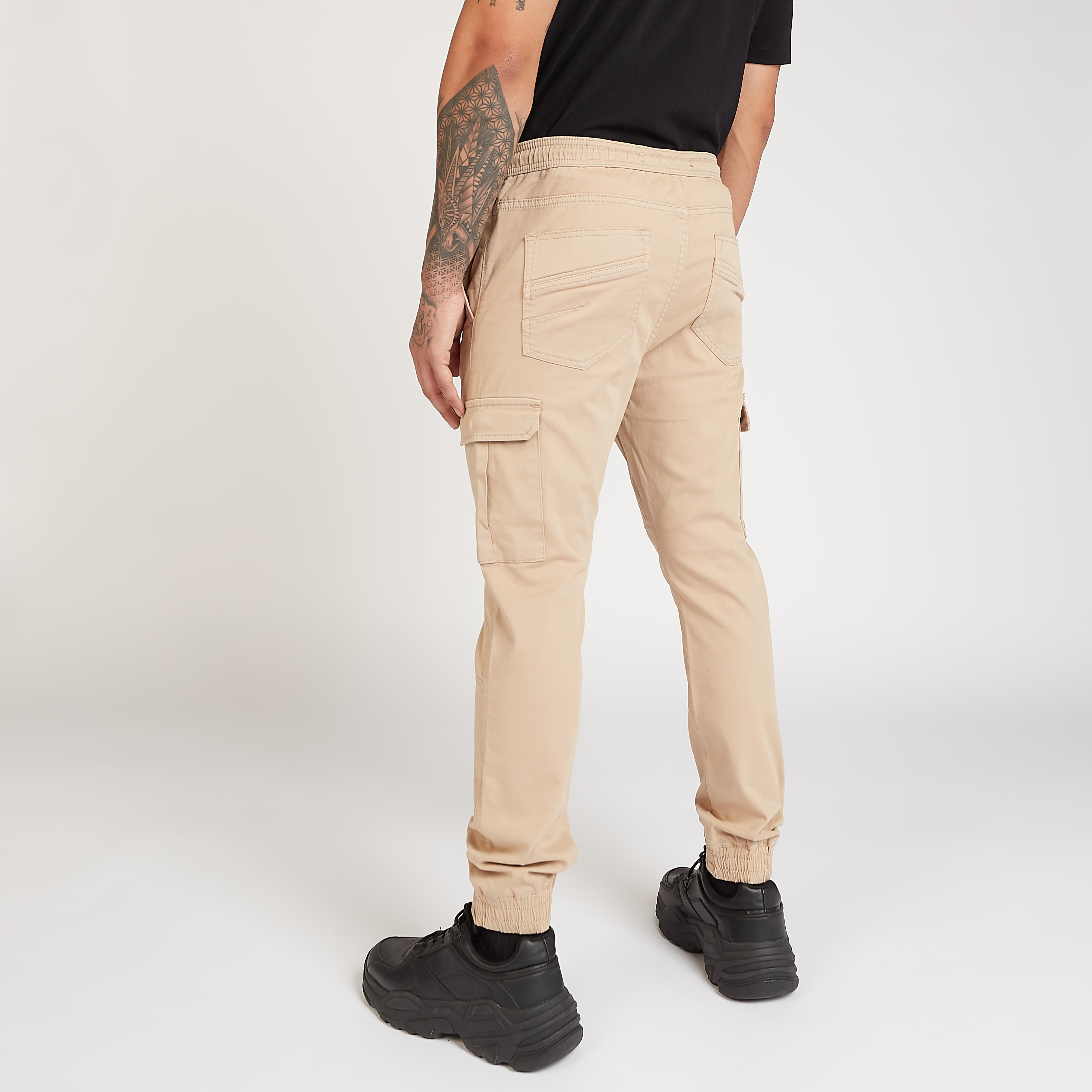 Solid Full Length Cargo Joggers with Drawstring Closure-men-clothing-bottoms-joggers-image-4