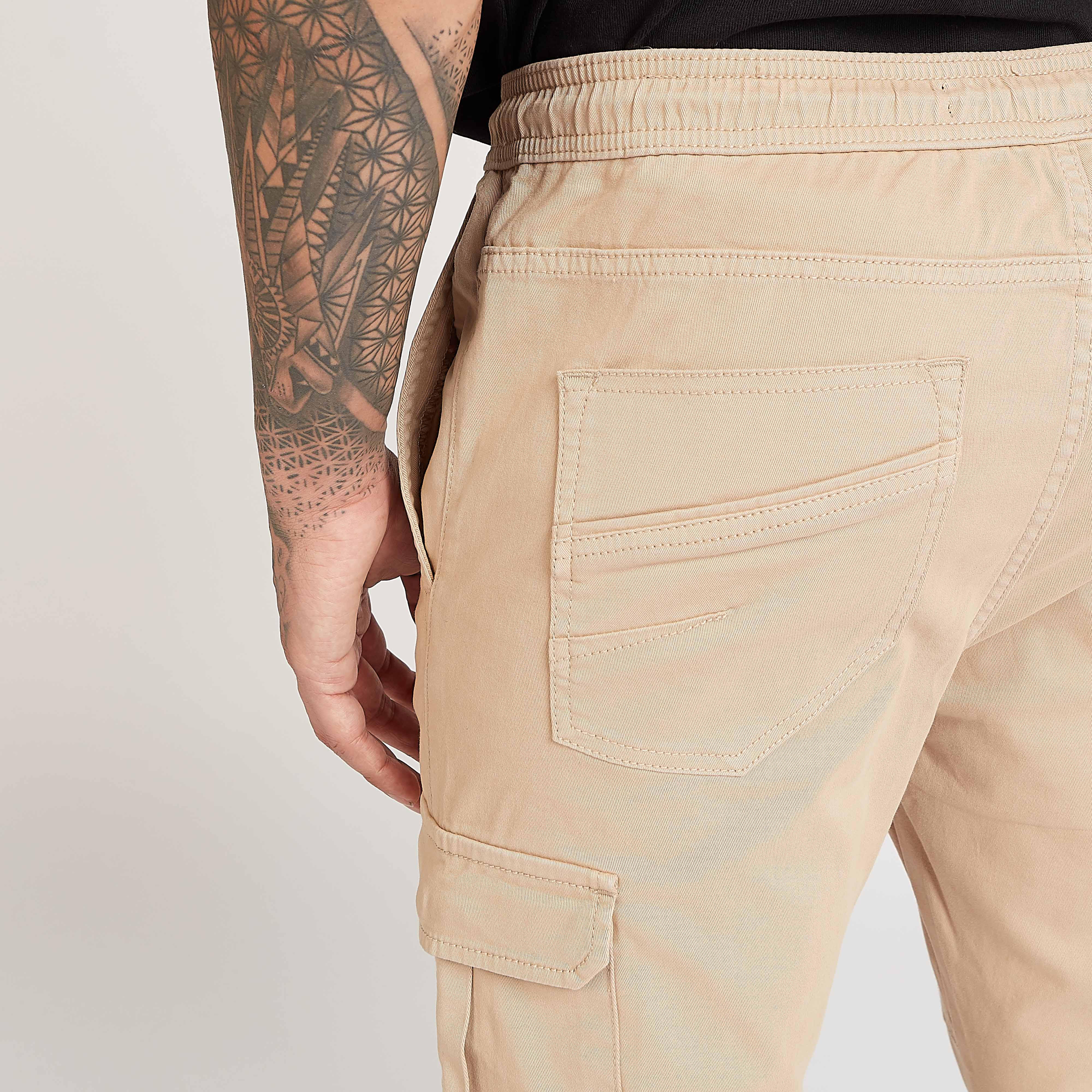 Solid Full Length Cargo Joggers with Drawstring Closure-men-clothing-bottoms-joggers-image-6