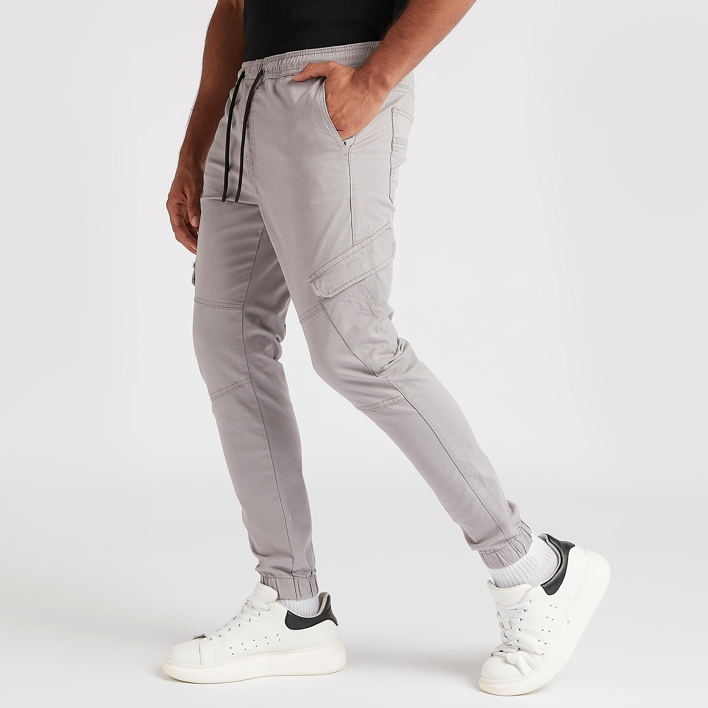 Solid Chinos with Cargo Pockets and Drawstring Closure-men-clothing-bottoms-trousersandchinos-trousers-image-1