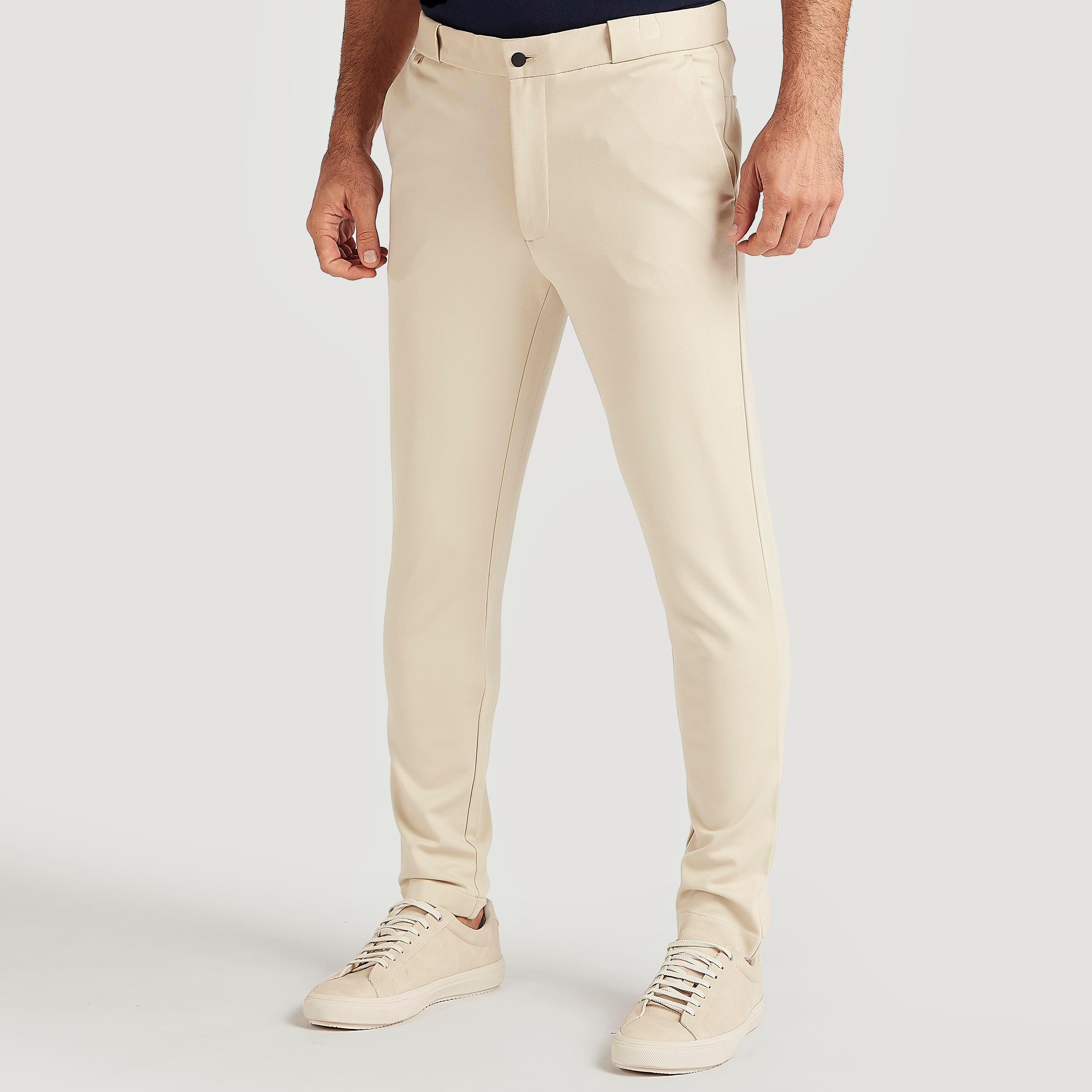 بنطلون شينو سادة بقصّة سليم وخصر متوسّط الارتفاع وجيوب وزر إغلاق-men-clothing-bottoms-trousersandchinos-trousers-image-1