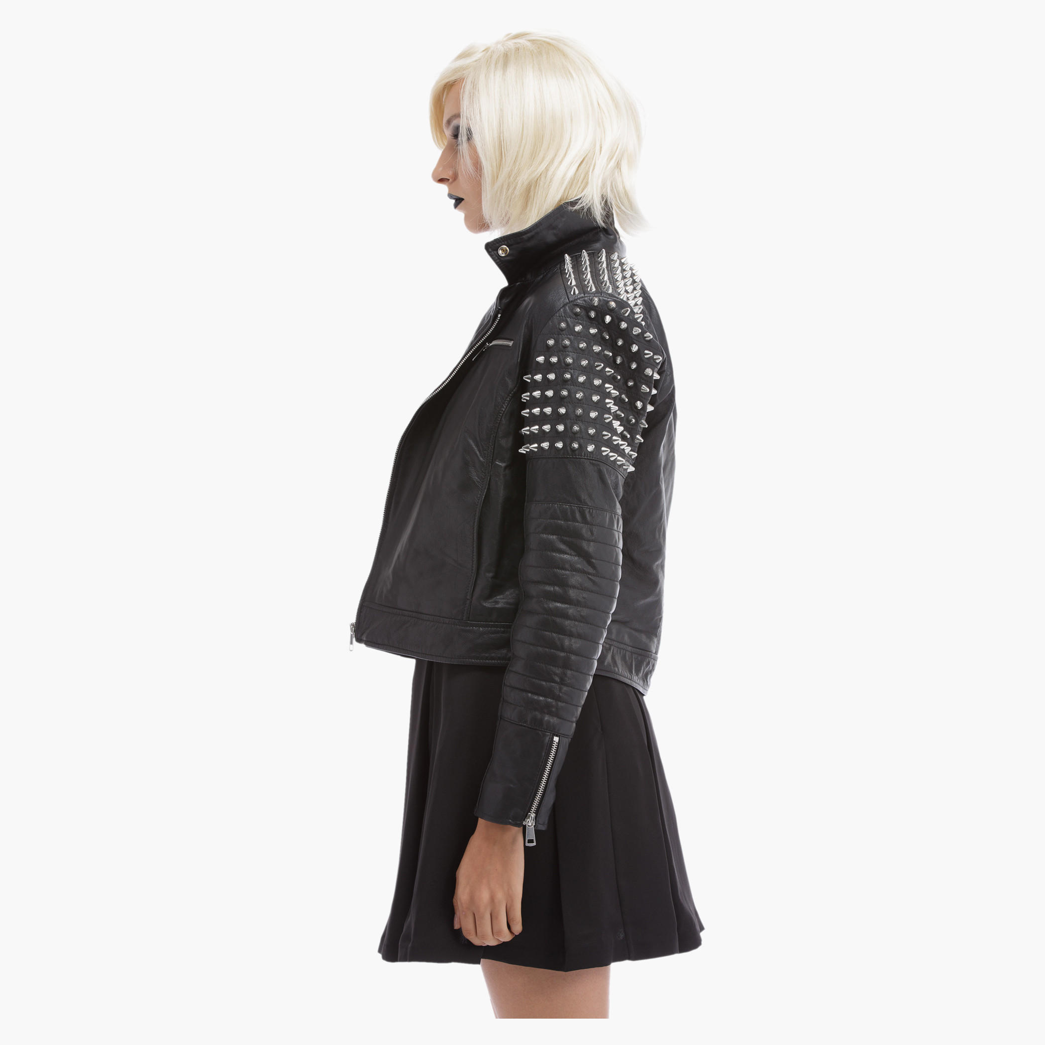 BLACK by Splash Embellished Leather Biker Jacket with Zip Front-women-winterwear-coatsandjackets-jackets-image-4