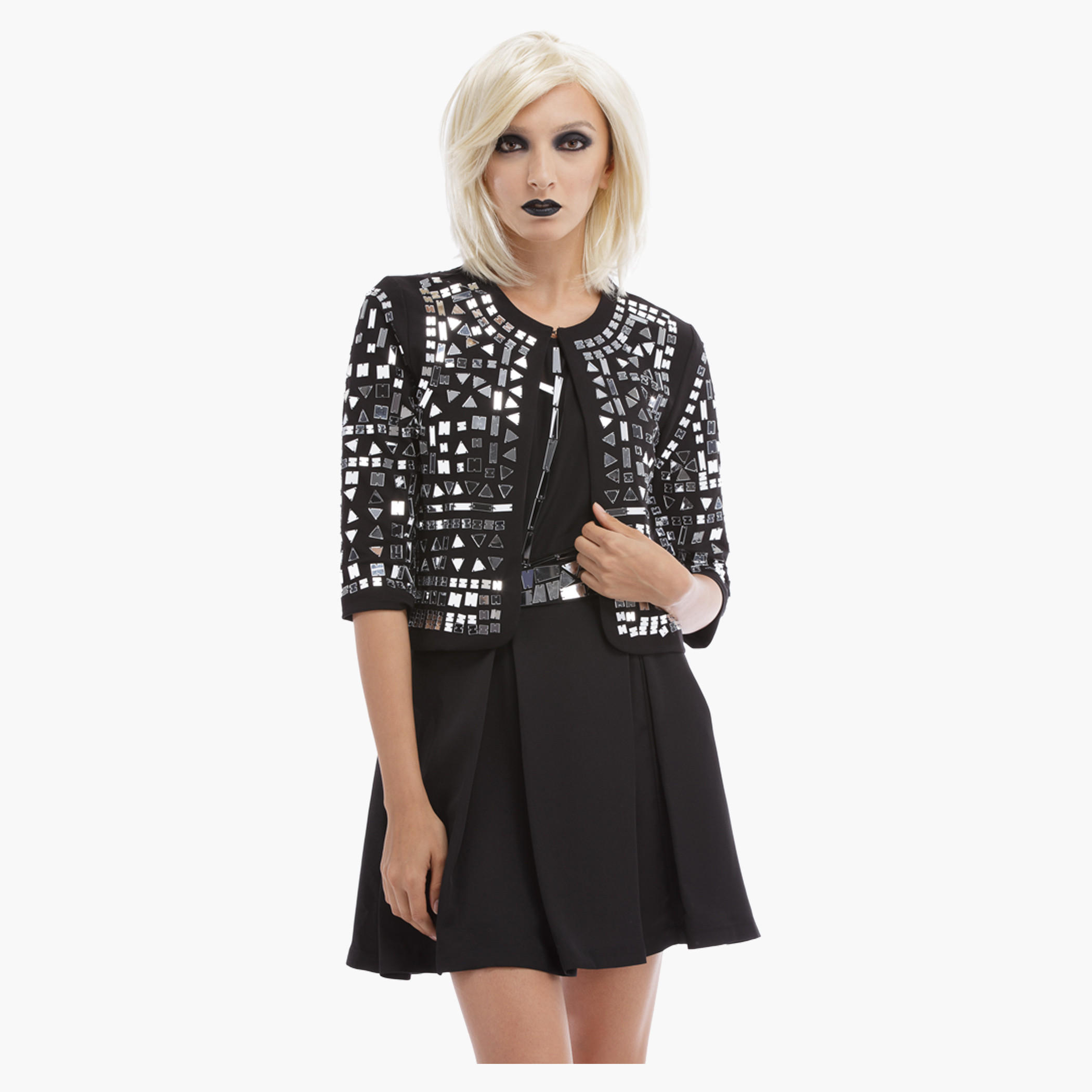 BLACK by Splash Mirror Embellished Jacket with Open Front-women-winterwear-coatsandjackets-jackets-image-1