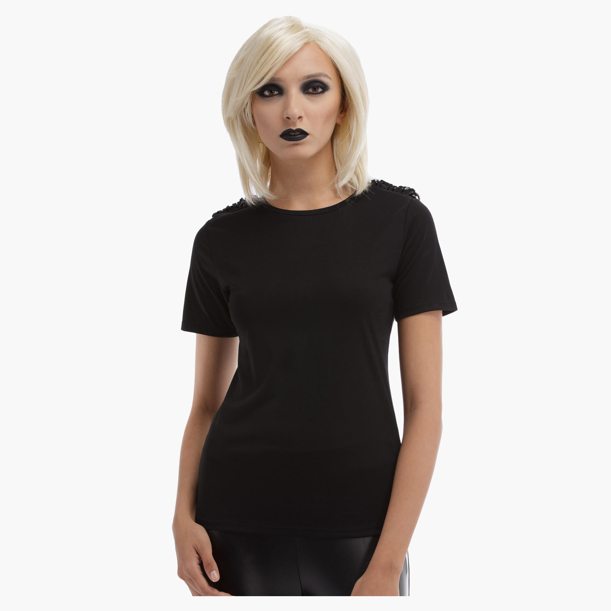 BLACK by Splash Short Sleeves Top with Chain Detail-women-clothing-shirtsandblouses-blouses-image-1