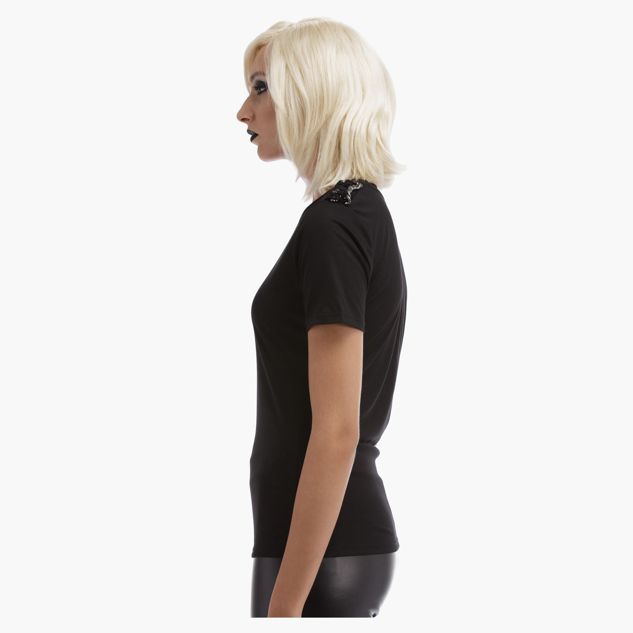 BLACK by Splash Short Sleeves Top with Chain Detail-women-clothing-shirtsandblouses-blouses-image-3