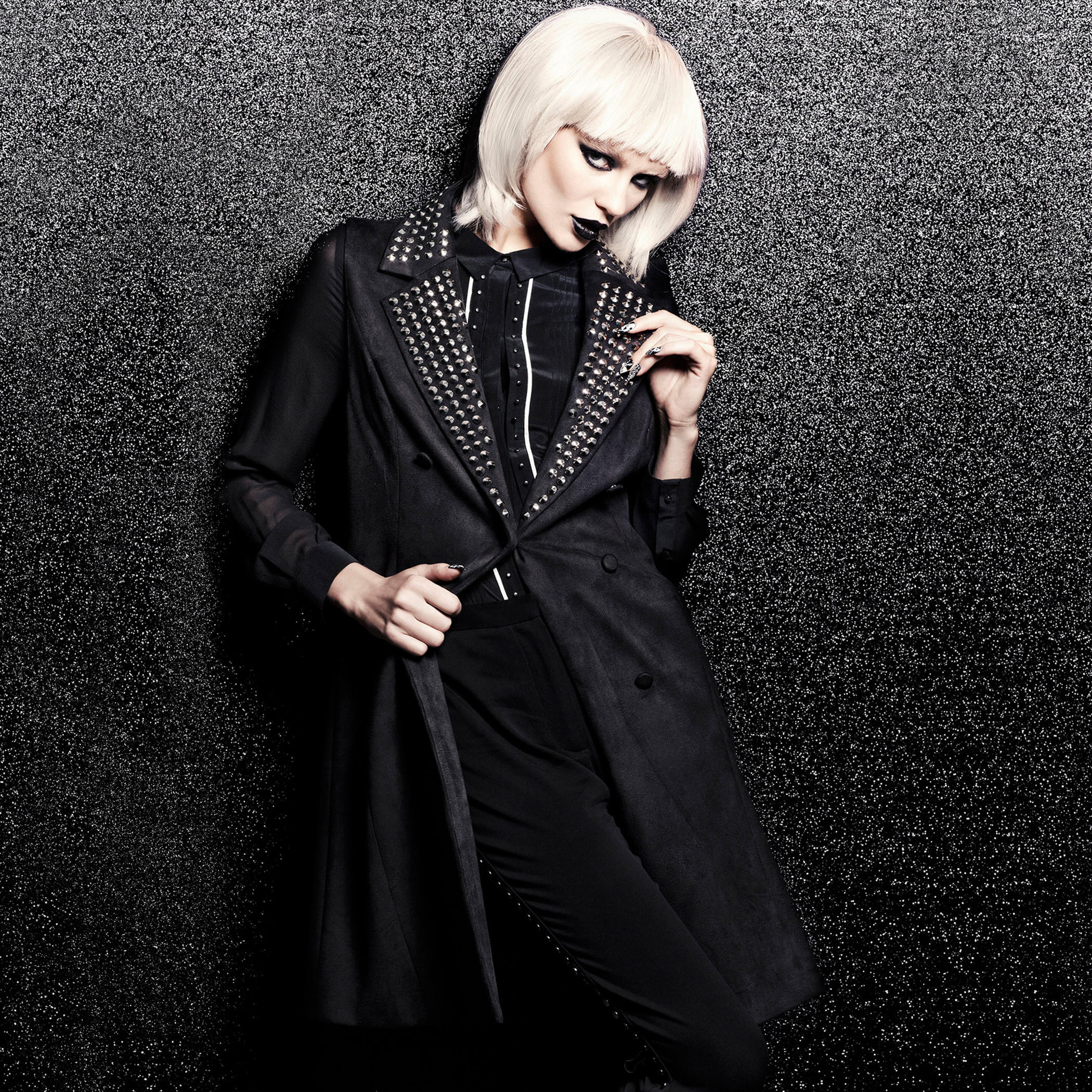 BLACK by Splash Stud Embellished Jacket with Long Sleeves-women-clothing-coatsandjackets-coats-image-1