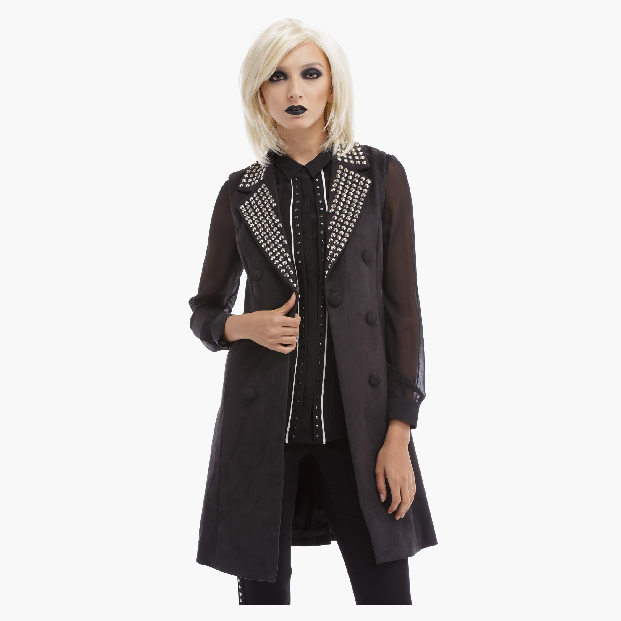 BLACK by Splash Stud Embellished Jacket with Long Sleeves-women-clothing-coatsandjackets-coats-image-2