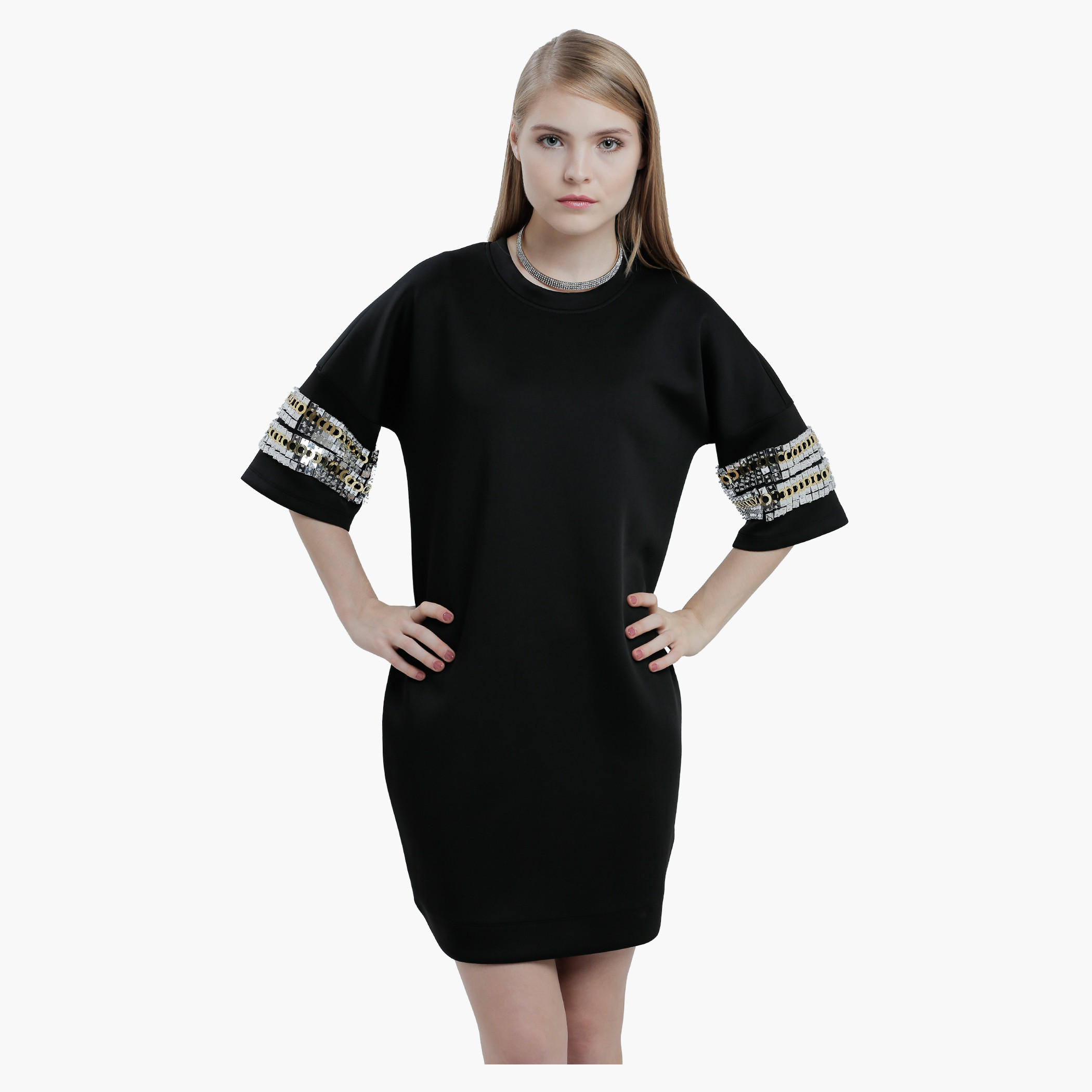 Embellished Dress with Round Neck-women-clothing-dresses-image-1