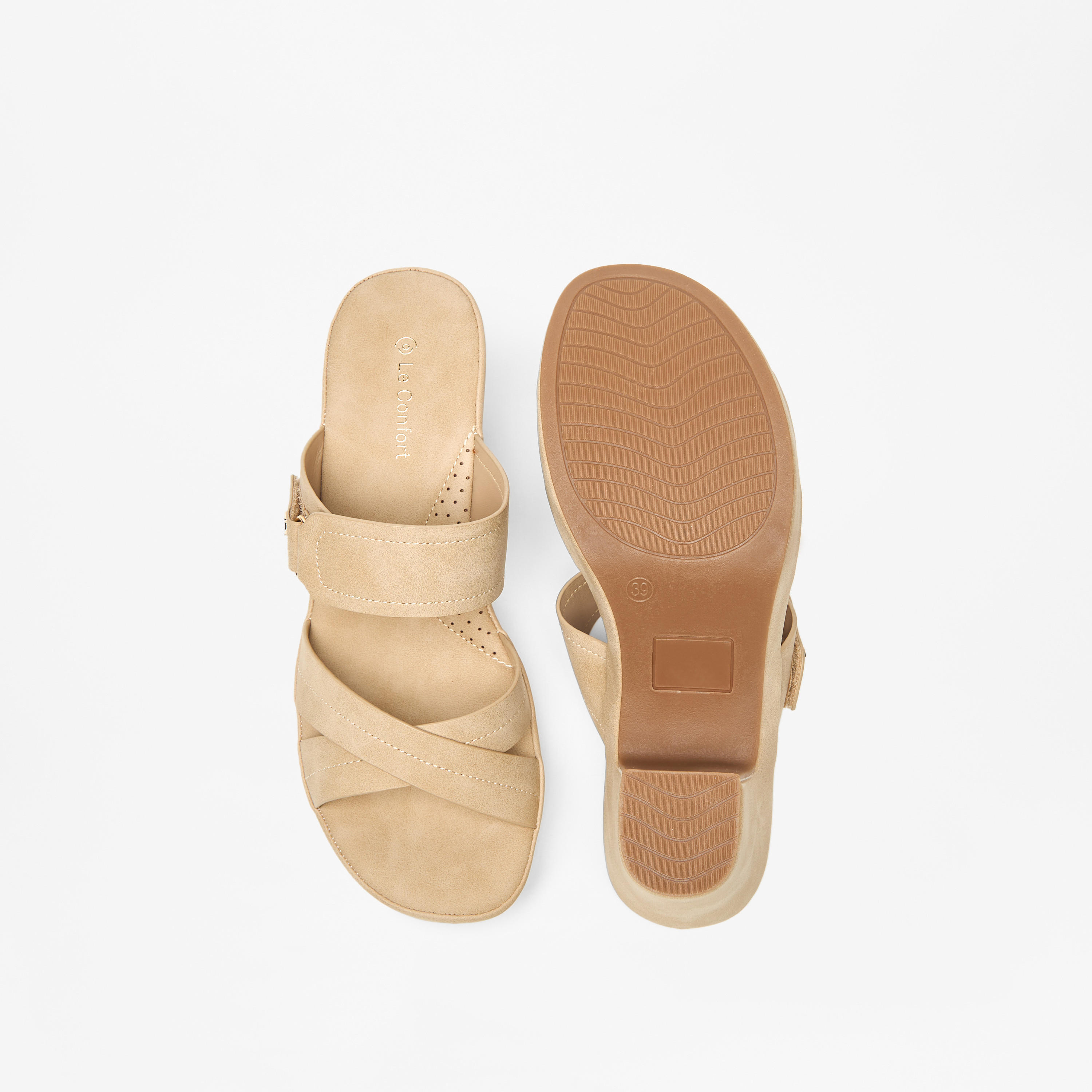 Le Confort Solid Slip-On Cross Strap Comfort Sandals-women-shoes-sandals-heeled-image-4