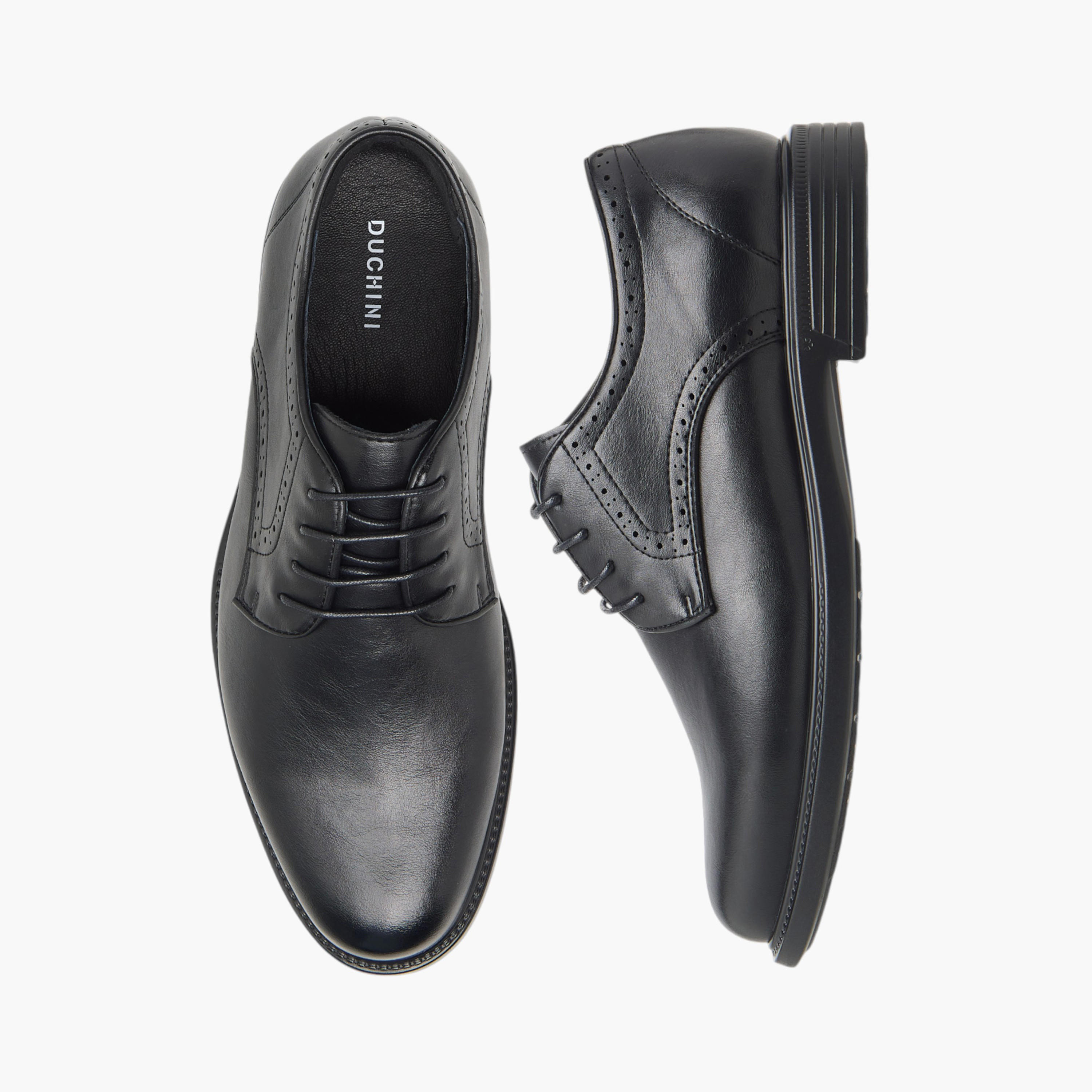 Duchini Men's Textured Derby Shoes with Lace-Up Closure-men-shoes-formalshoes-image-1