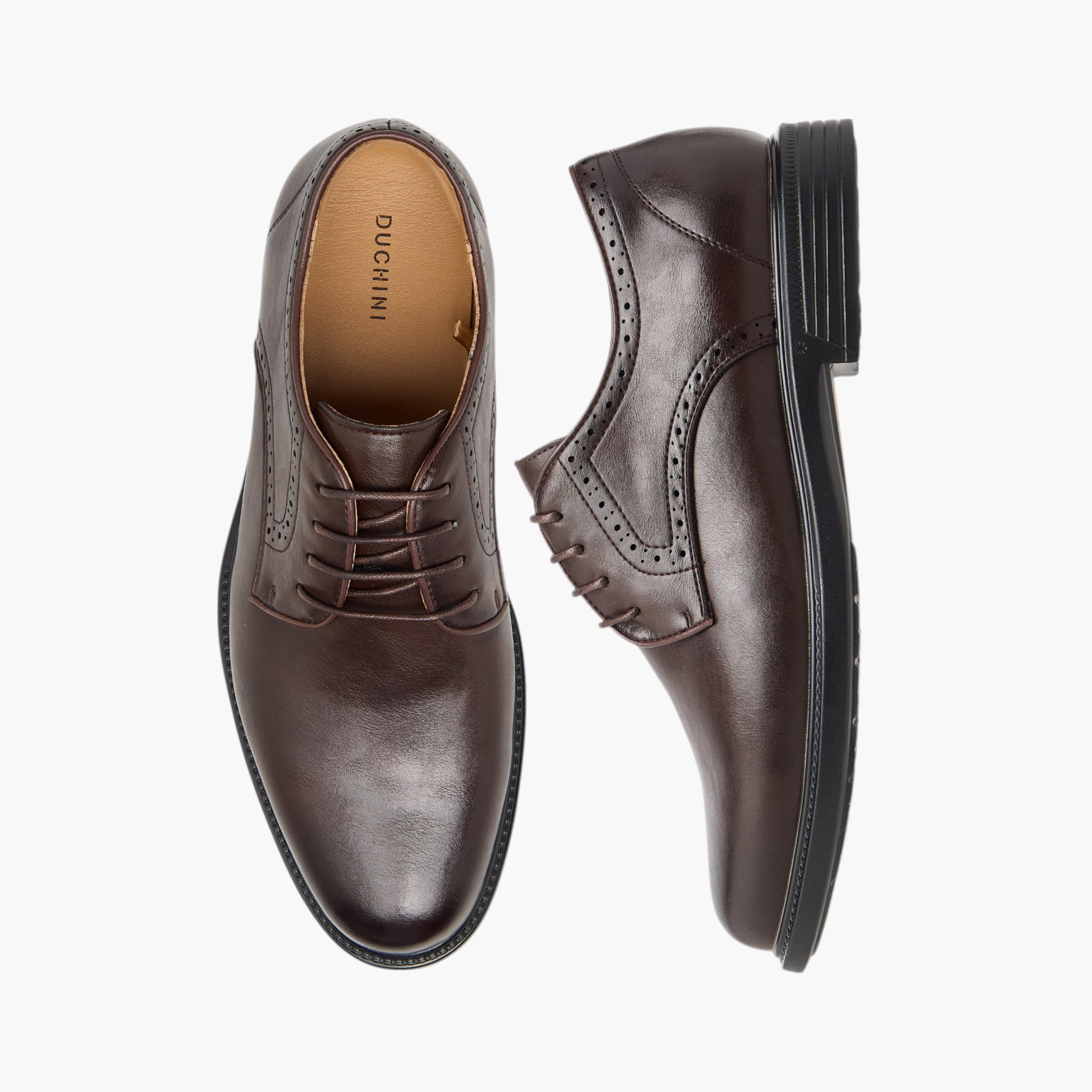 Duchini Men's Textured Derby Shoes with Lace-Up Closure-men-shoes-formalshoes-image-1