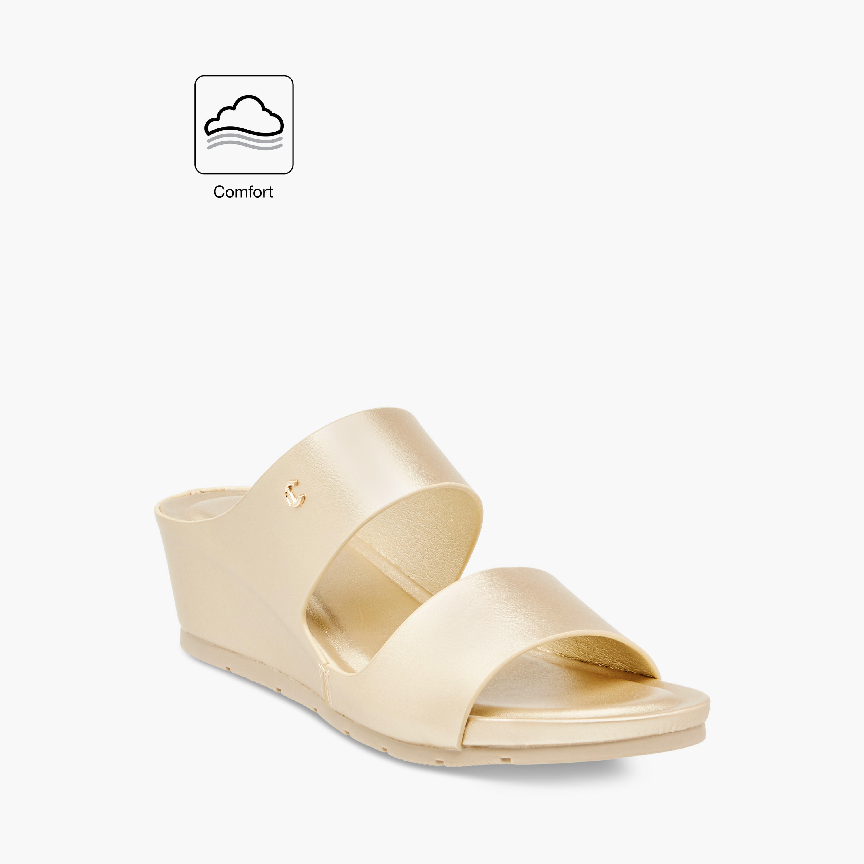 Le Confort Women's Solid Strap Wedge Slide Comfort Sandals with Slip On Closure-women-shoes-sandals-heeled-image-2
