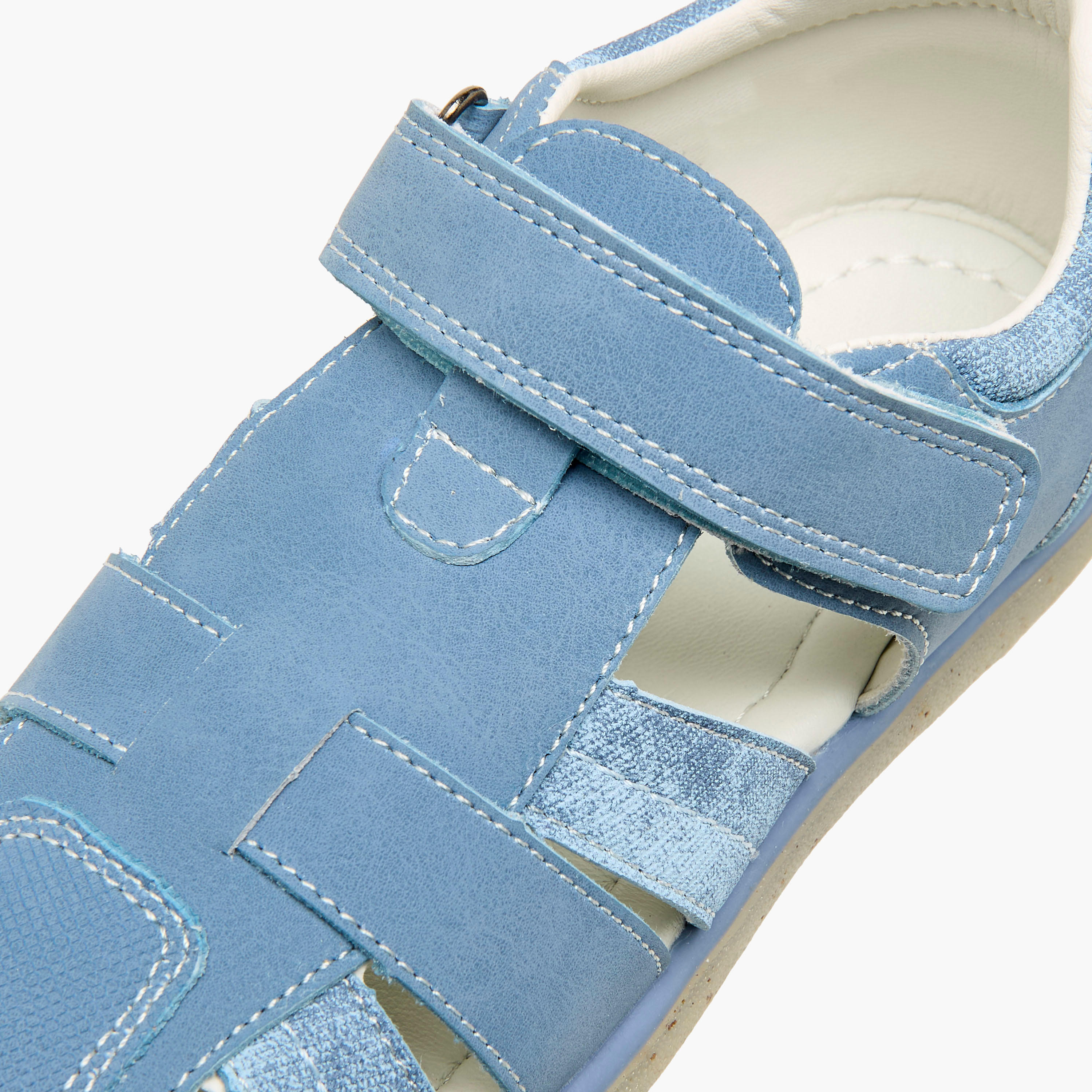 Juniors Solid Strap Sandals with Hook and Loop Closure-boys-shoes-sandals-image-4