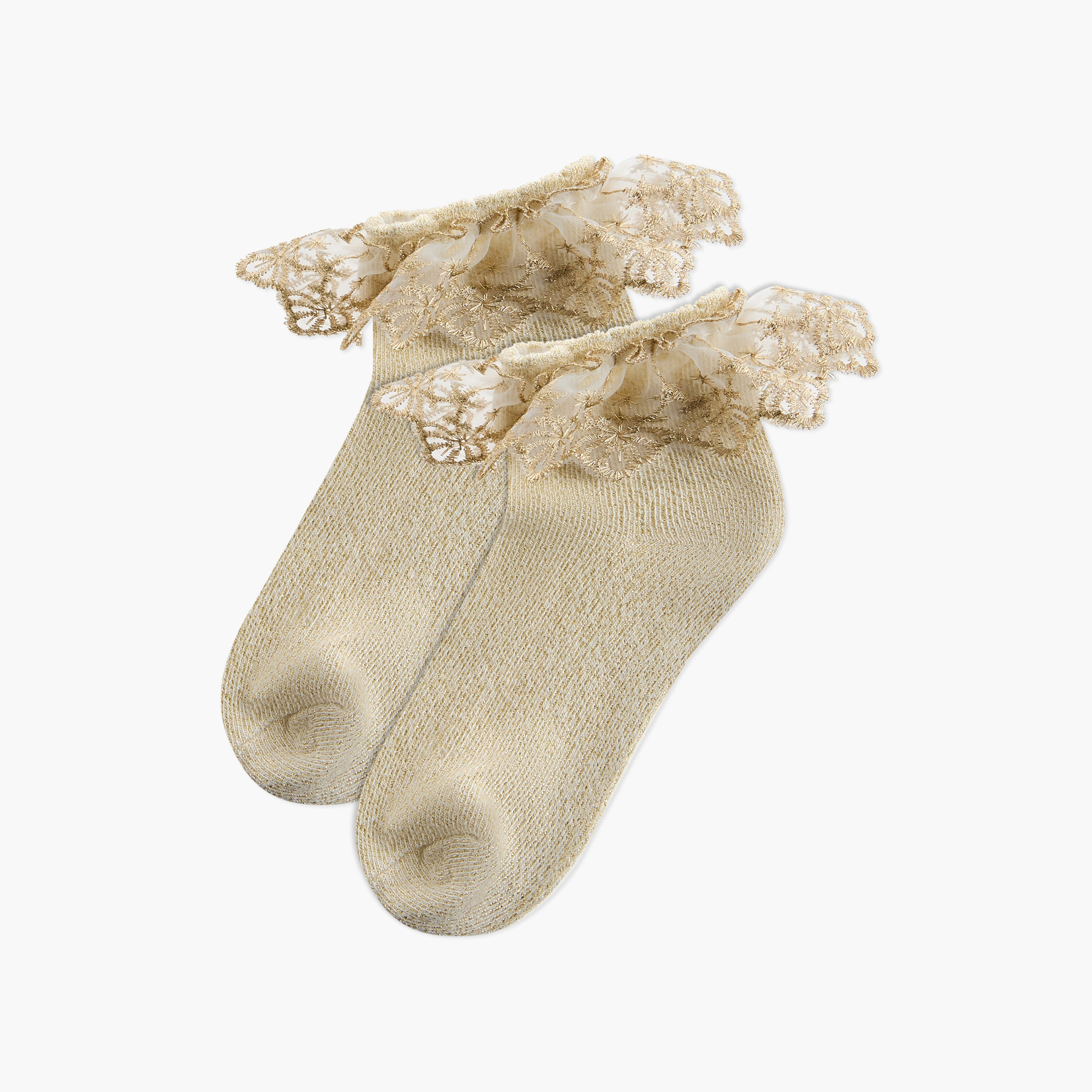 Pack of 2 Flora Bella Girls Socks Embroidered Frill Hem-girls-accessories-socks-image-1