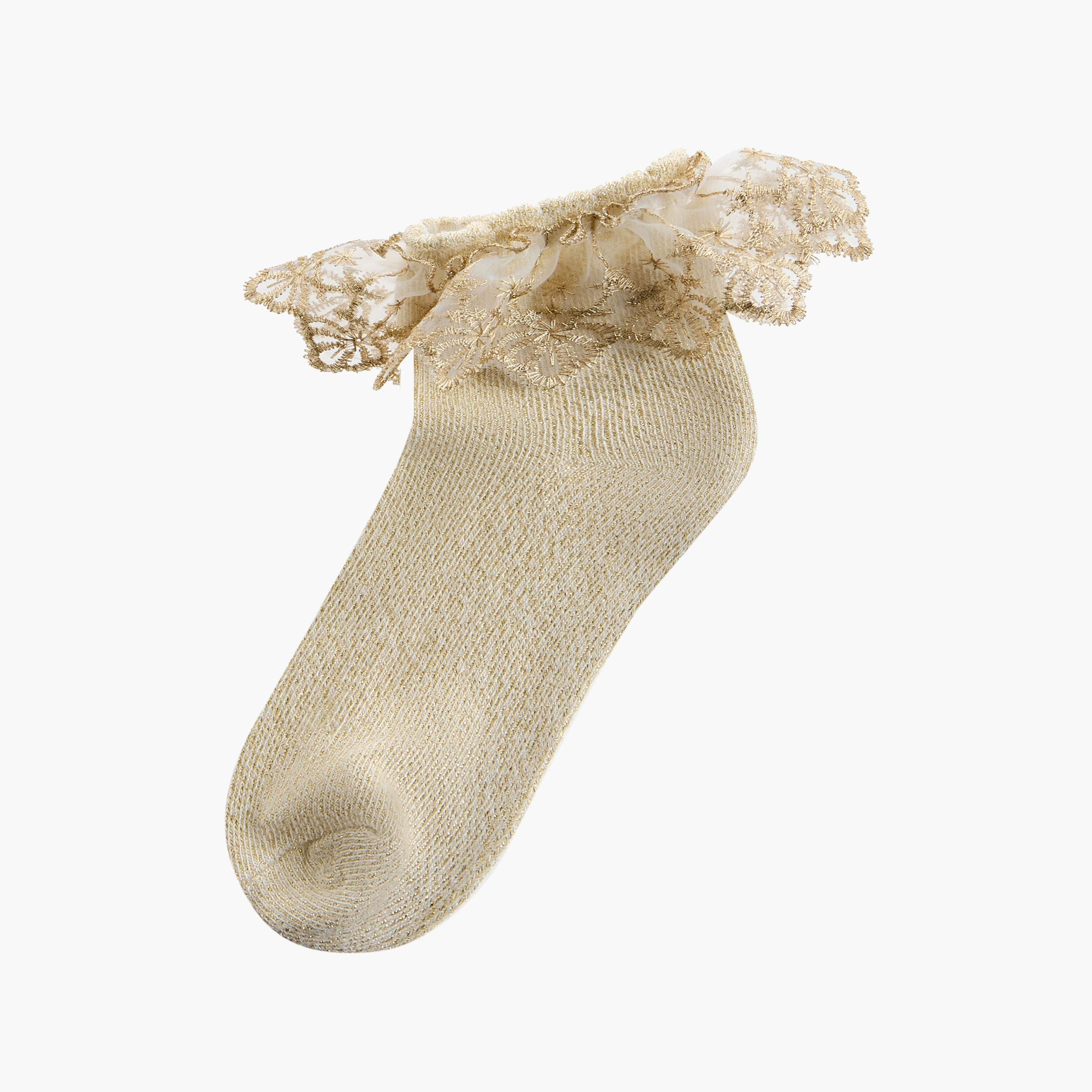 Pack of 2 Flora Bella Girls Socks Embroidered Frill Hem-girls-accessories-socks-image-2