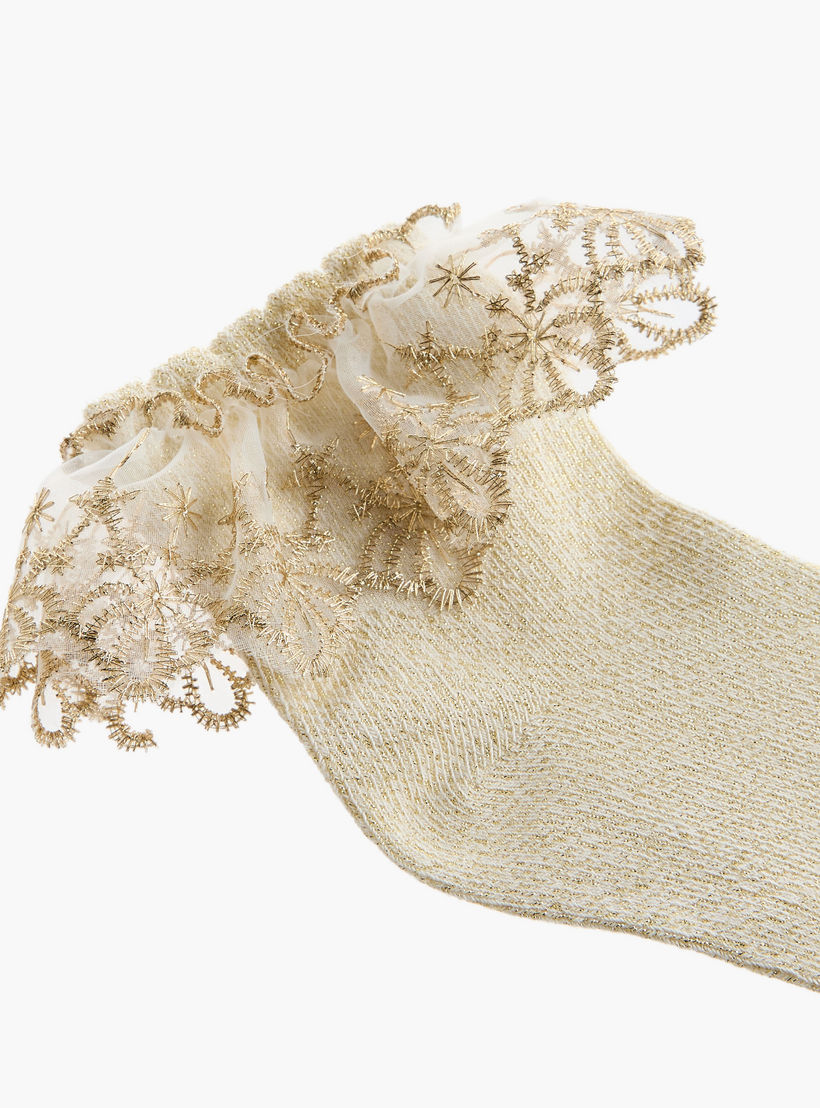Pack of 2 Flora Bella Girls Socks Embroidered Frill Hem-girls-accessories-socks-image-5