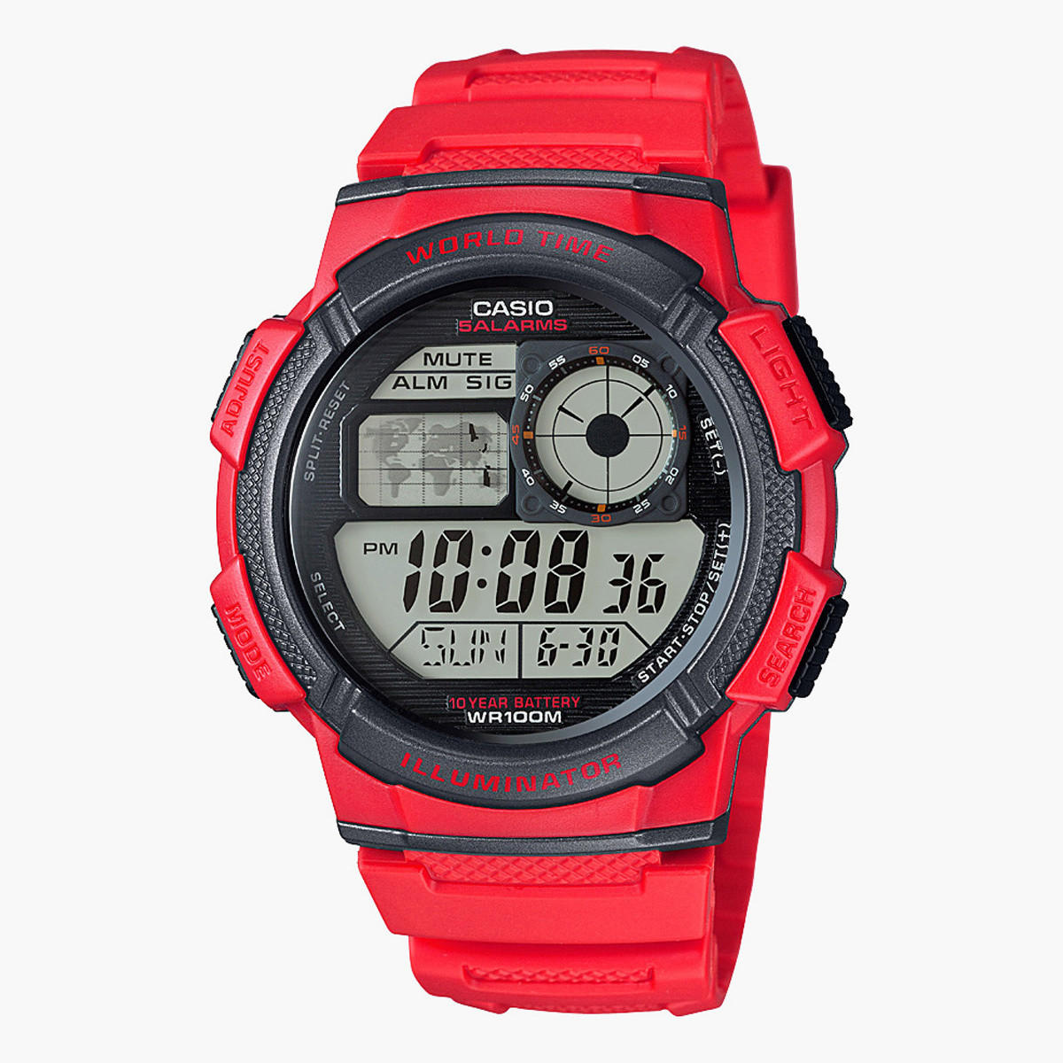Casio Men's Red Digital Resin Strap Watch AE-1000W-4AVDF-men-watchesandjewellery-watches-image-1