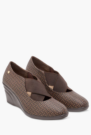Flora Bella Monogram Printed Slip-On Pumps with Wedge Heels-women-image-1