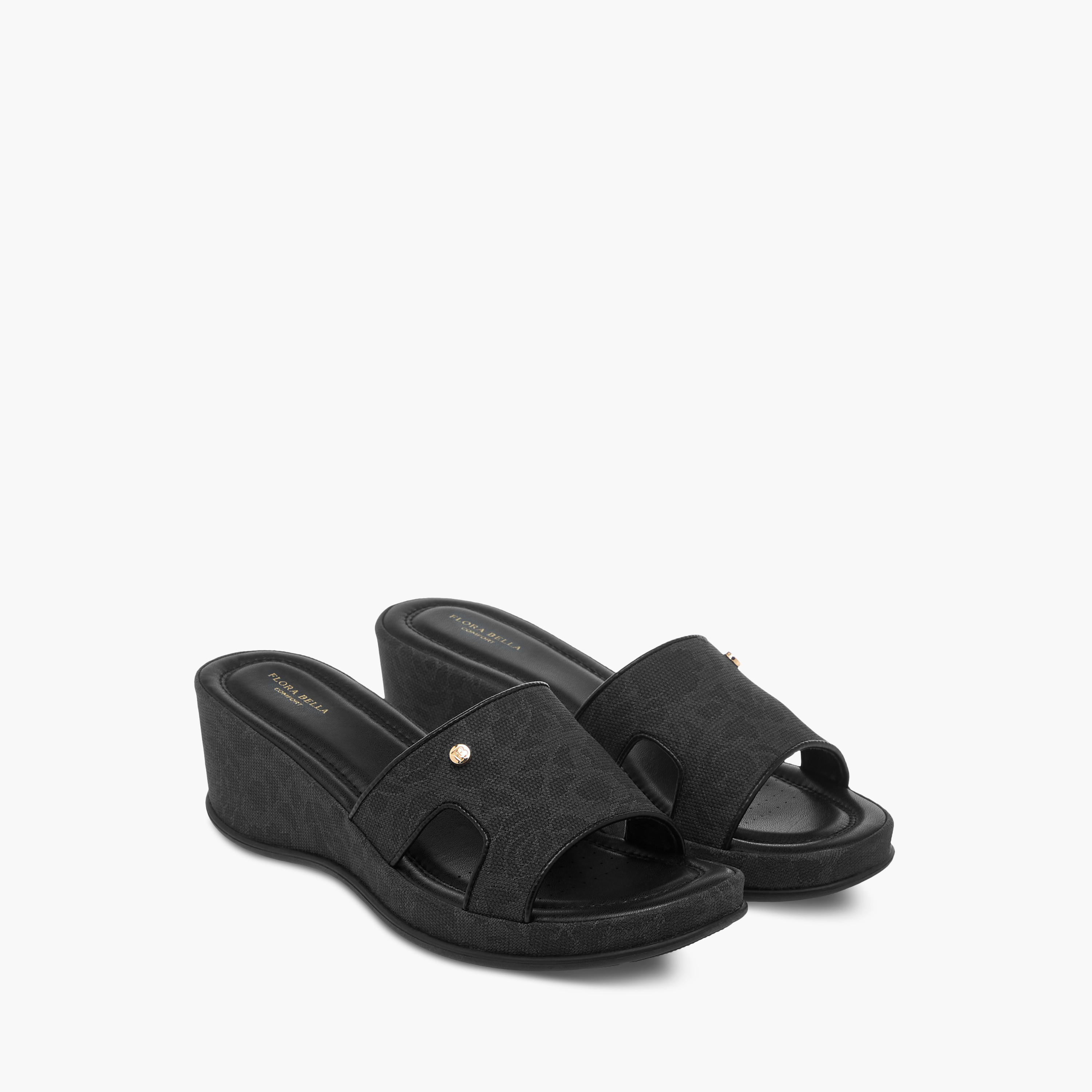 صندل مريح سهل الارتداء بارز الملمس بكعب ويدج وتفاصيل أزهار من فلورا بيلا-women-shoes-sandals-heeled-image-1