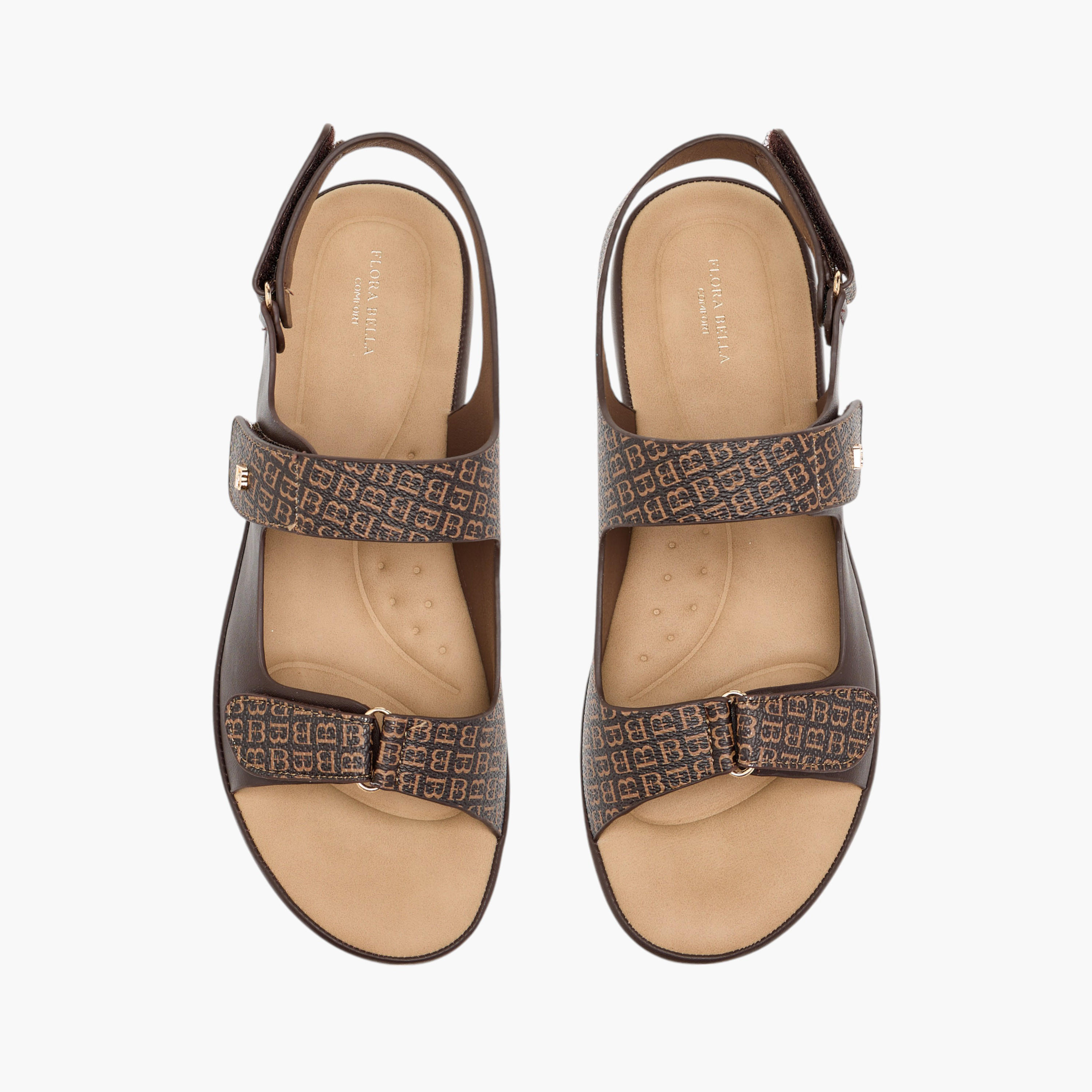 صندل بطبعات مونوجرام وشريط إغلاق لاصق من فلورا بيلا-women-shoes-flats-sandals-image-1