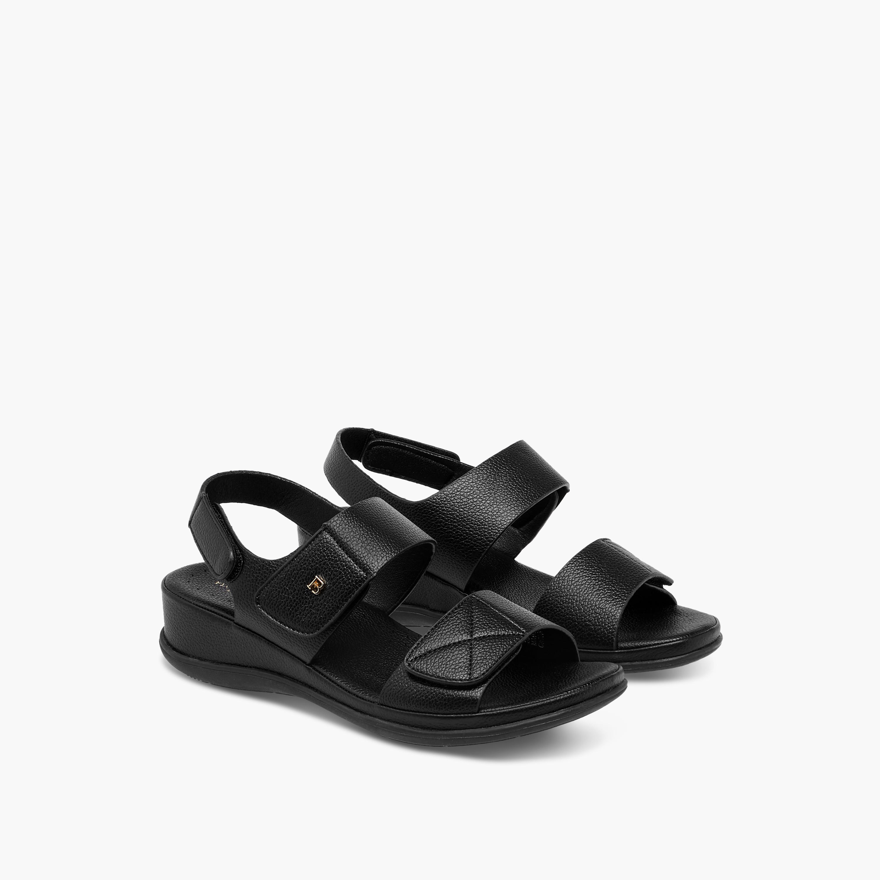 Flora Bella Textured Sandals with Hook and Loop Closure-women-shoes-sandals-heeled-image-1