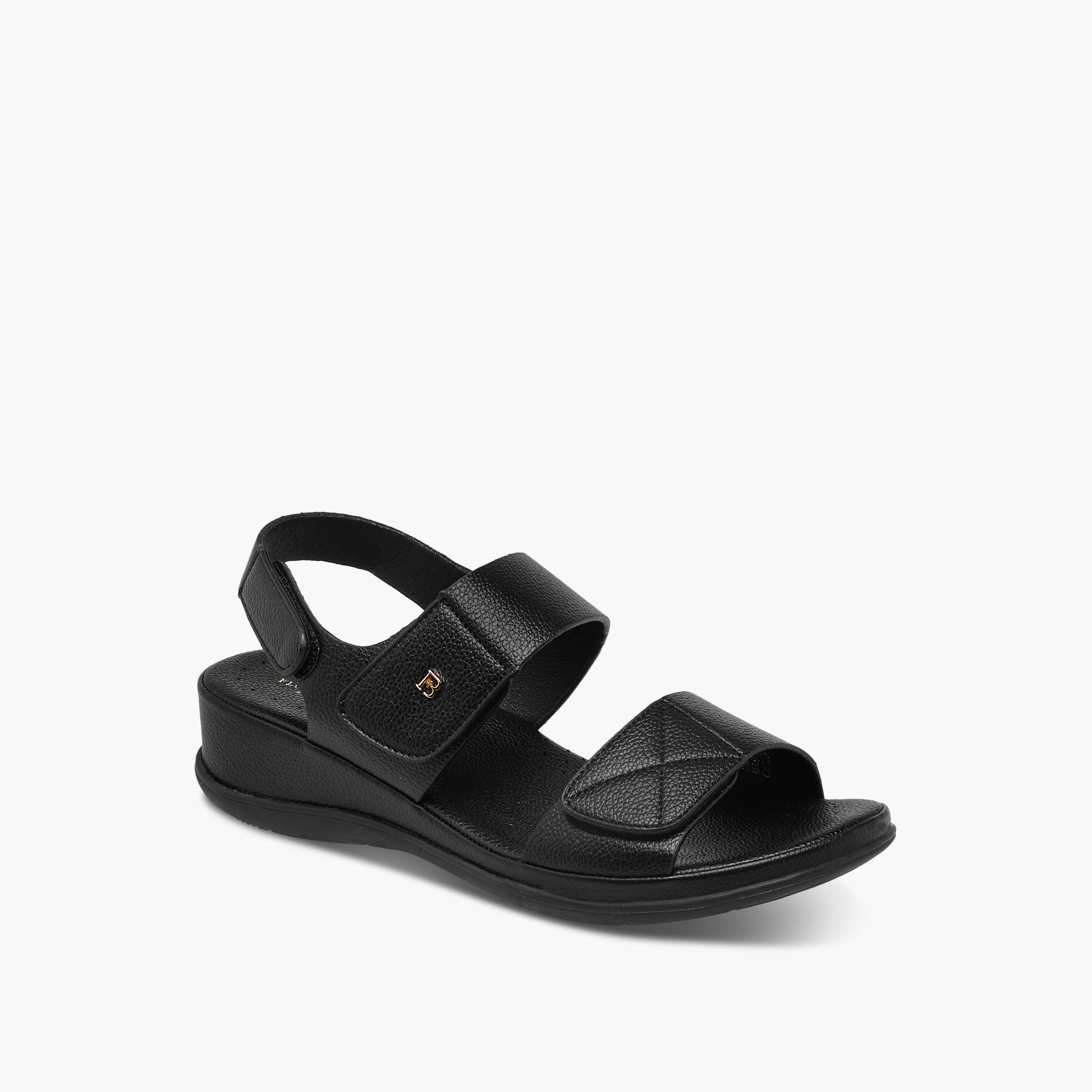 Flora Bella Textured Sandals with Hook and Loop Closure-women-shoes-sandals-heeled-image-2