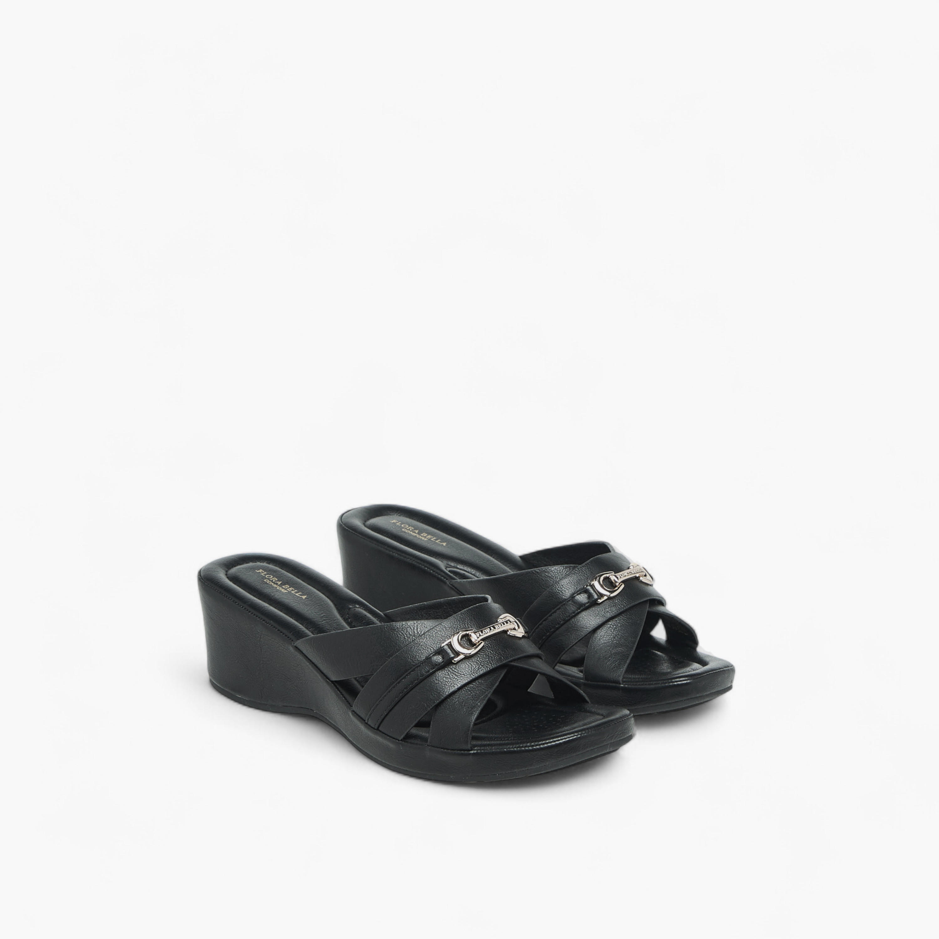 Flora Bella Metal Accent Slip-On Sandals with Wedge Heels-women-shoes-sandals-heeled-image-1