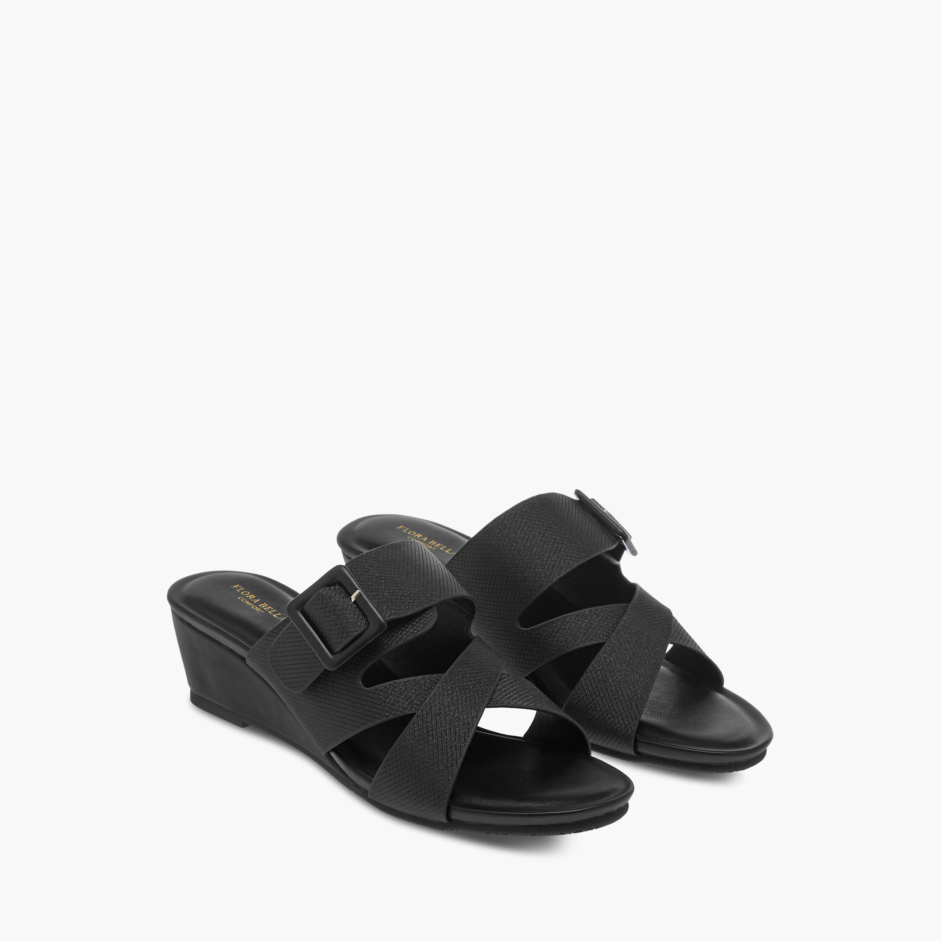 Flora Bella Textured Slip-On Comfort Sandals with Wedge Heels-women-shoes-sandals-heeled-image-1