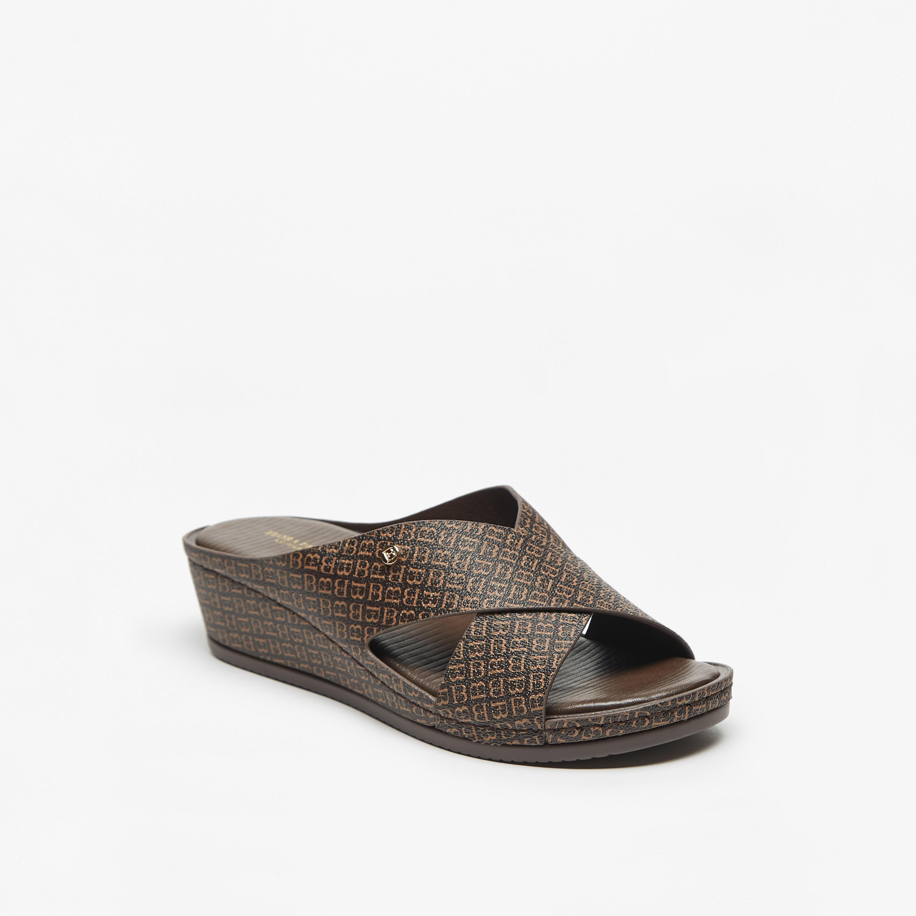 صندل سهل الارتداء بحزام متقاطع وكعب سميك وطبعات شعار من فلورا بيلا-women-shoes-sandals-heeled-image-1