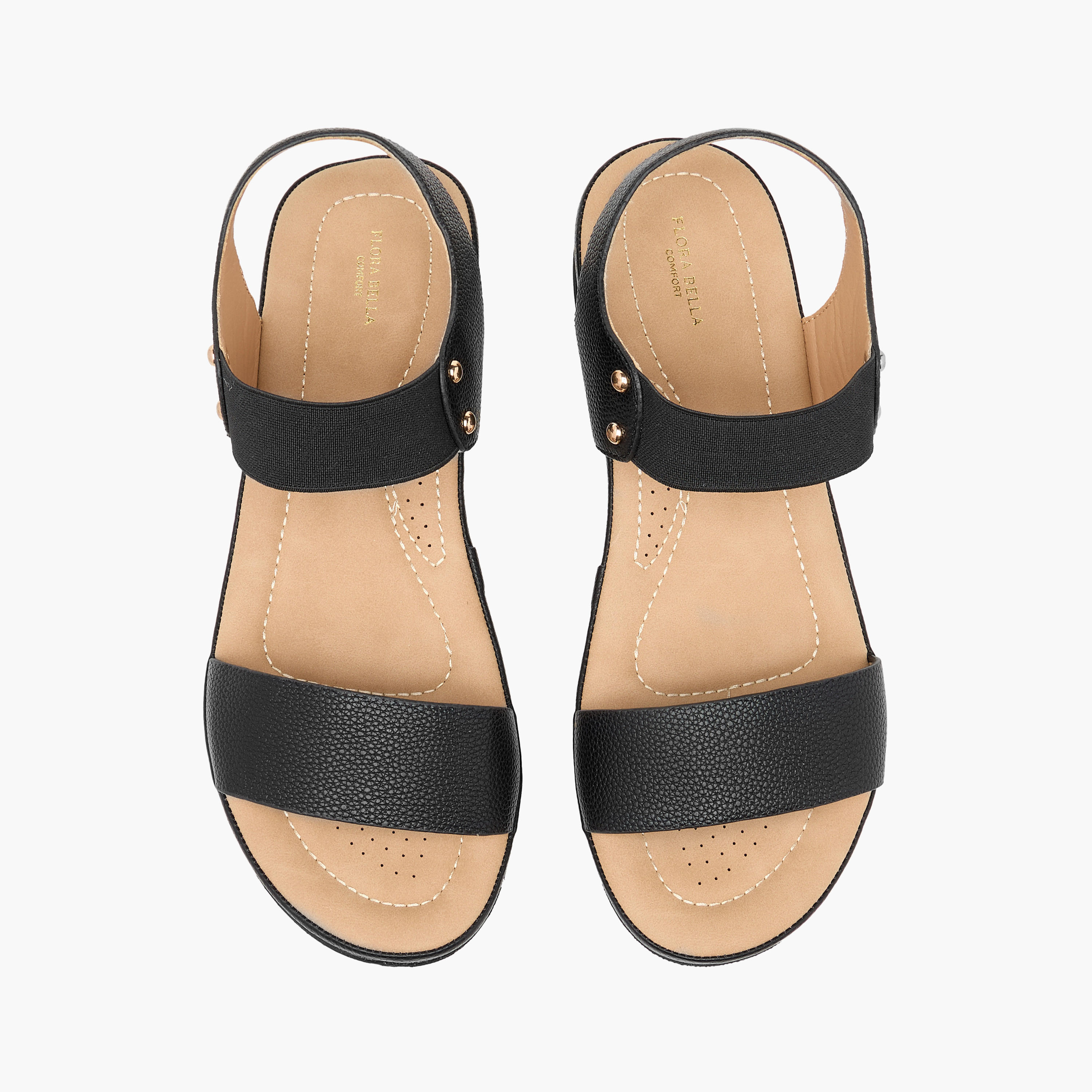 Flora Bella Solid Comfort Sandals with Elasticated Strap-women-shoes-flats-sandals-image-1