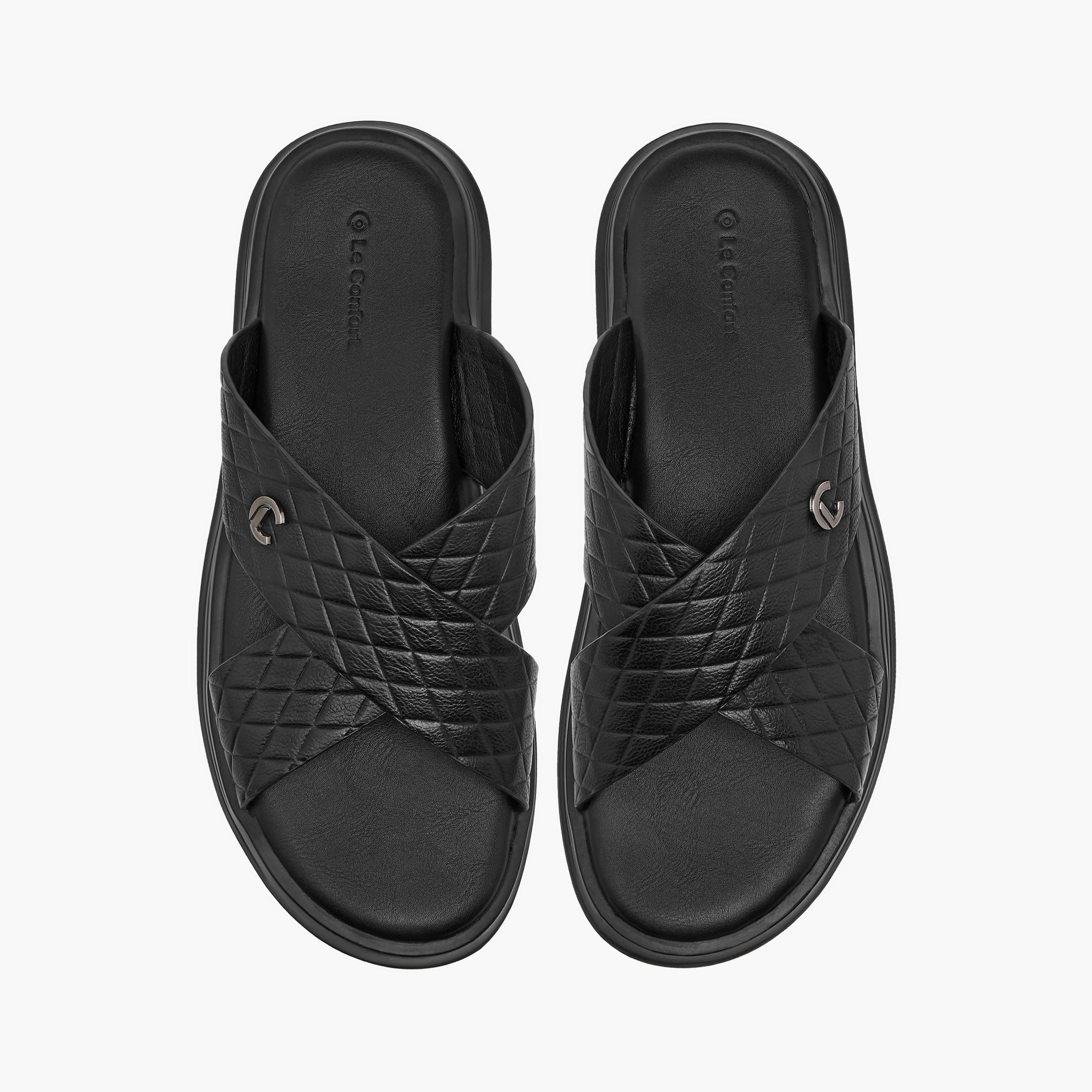 Le Confort Textured Slip-On Cross Strap Comfort Sandals-men-shoes-sandals-image-1