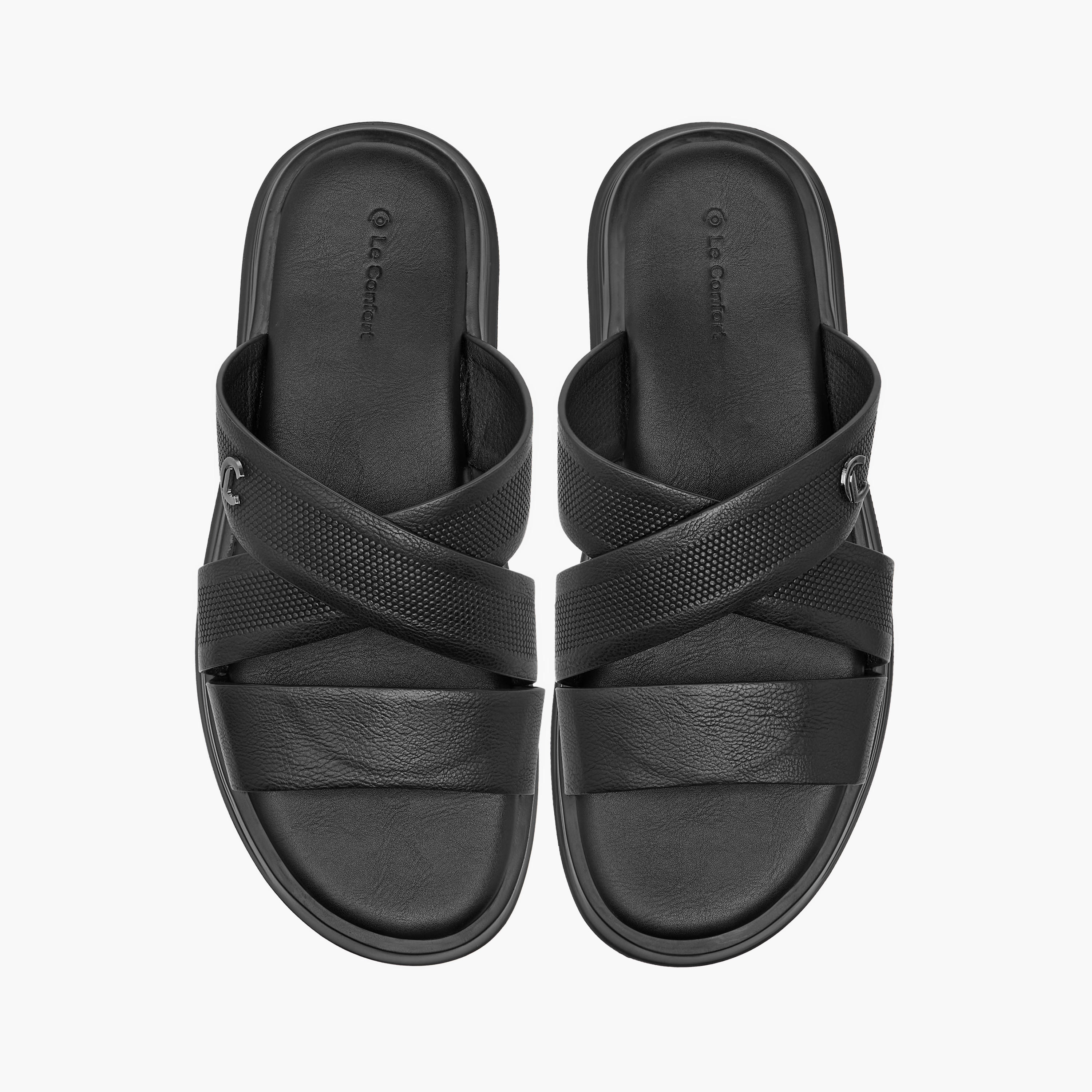 Le Confort Textured Cross Strap Slip-On Comfort Sandals-men-shoes-sandals-image-1