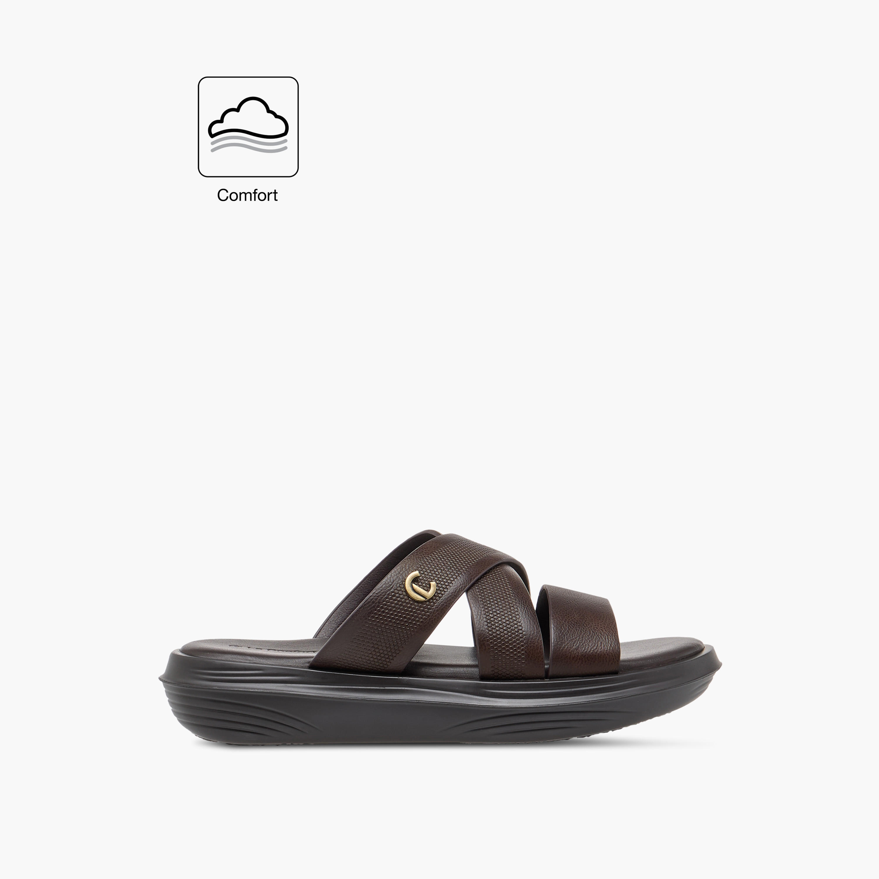 صندل مريح سهل الارتداء بارز الملمس بحزام متقاطع من لو كونفورت-men-shoes-sandals-image-2