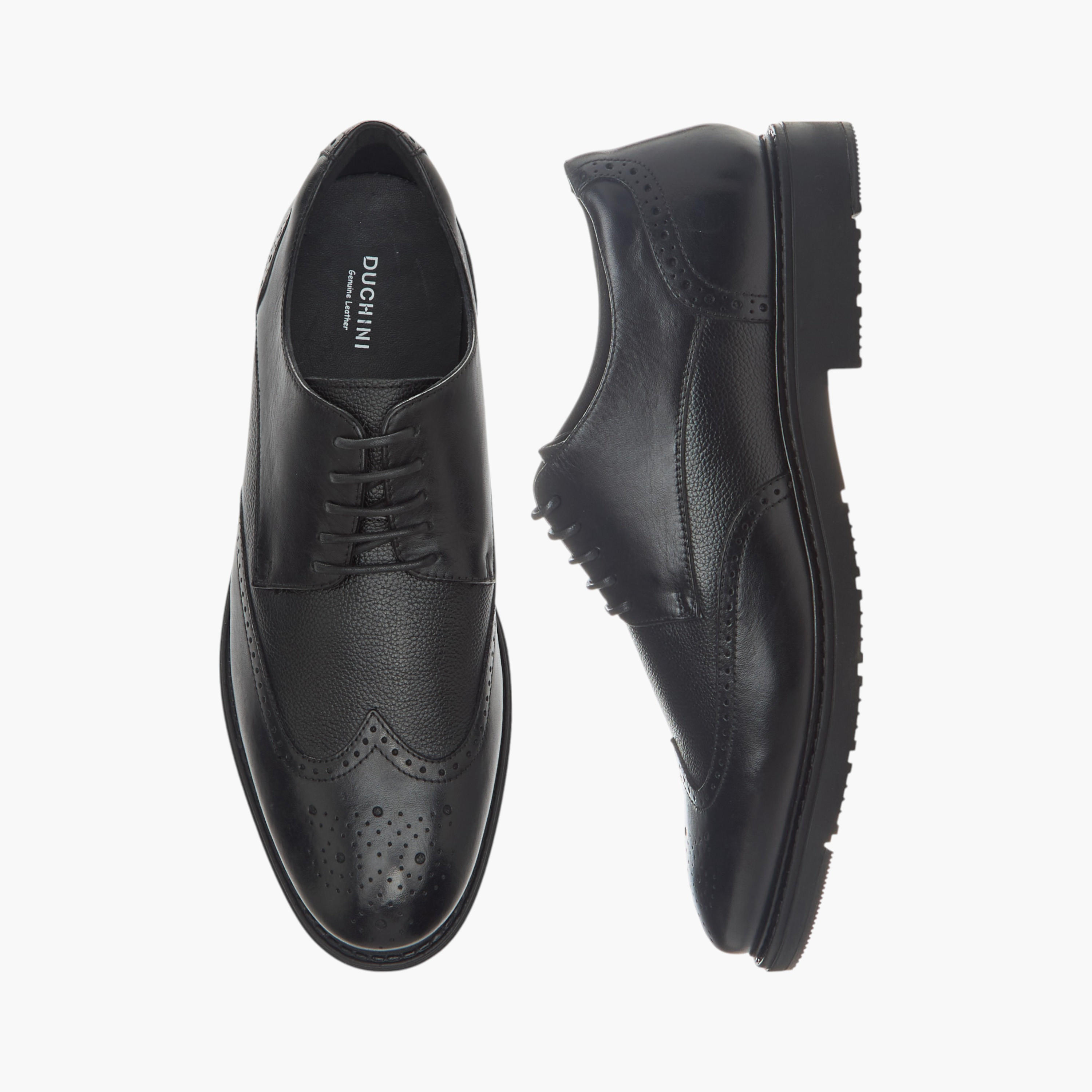 Duchini Men's Leather Textured Derby Shoes with Lace-Up Closure-men-shoes-formalshoes-image-1