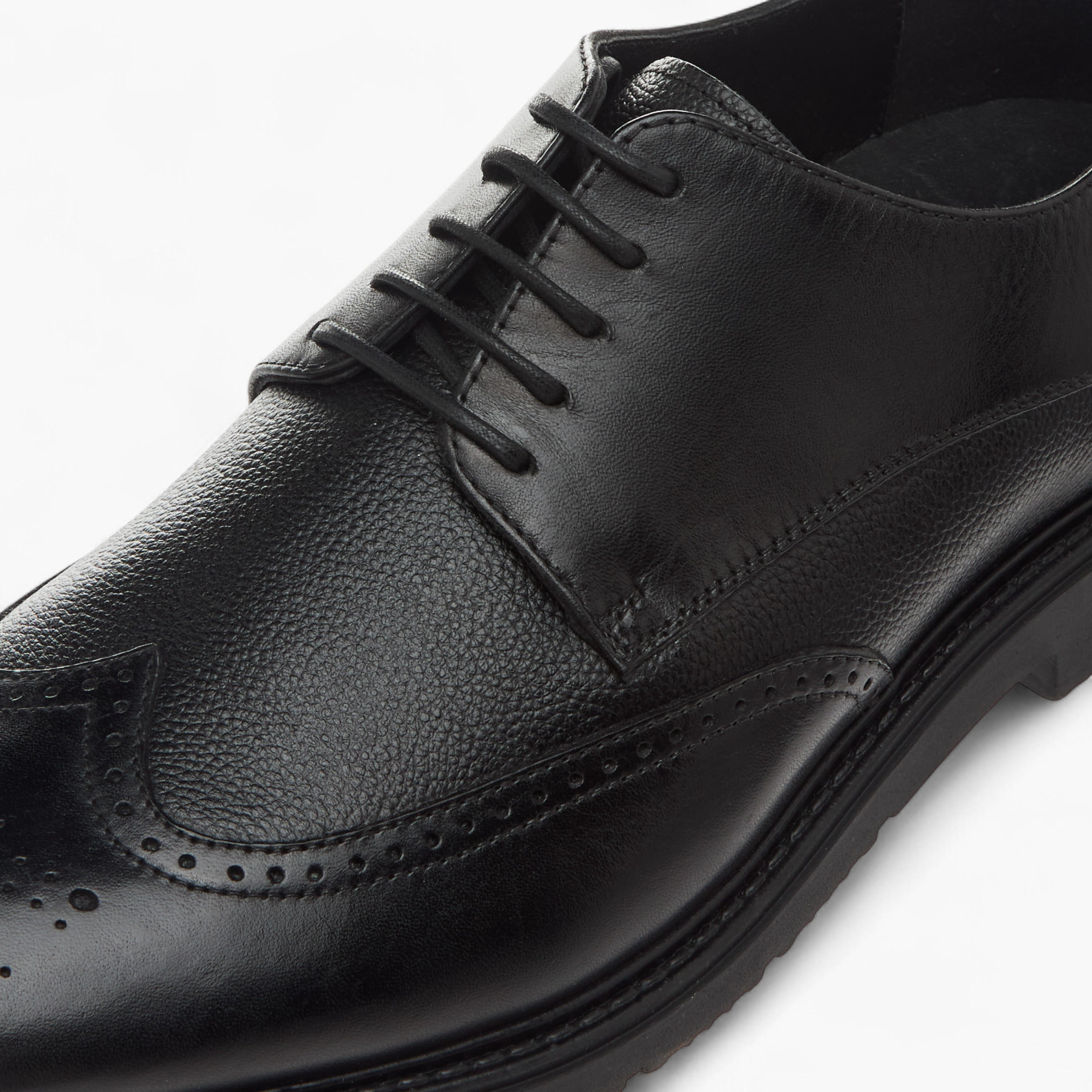 Duchini Men's Leather Textured Derby Shoes with Lace-Up Closure-men-shoes-formalshoes-image-4