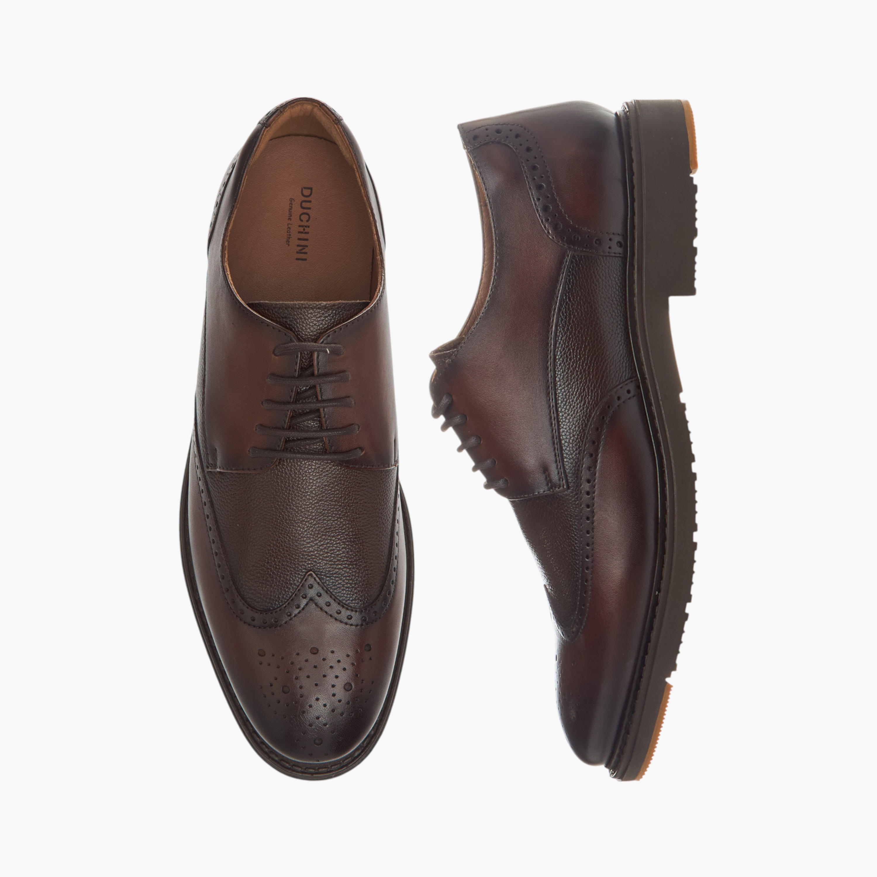 Duchini Men's Leather Textured Derby Shoes with Lace-Up Closure-men-shoes-formalshoes-image-1