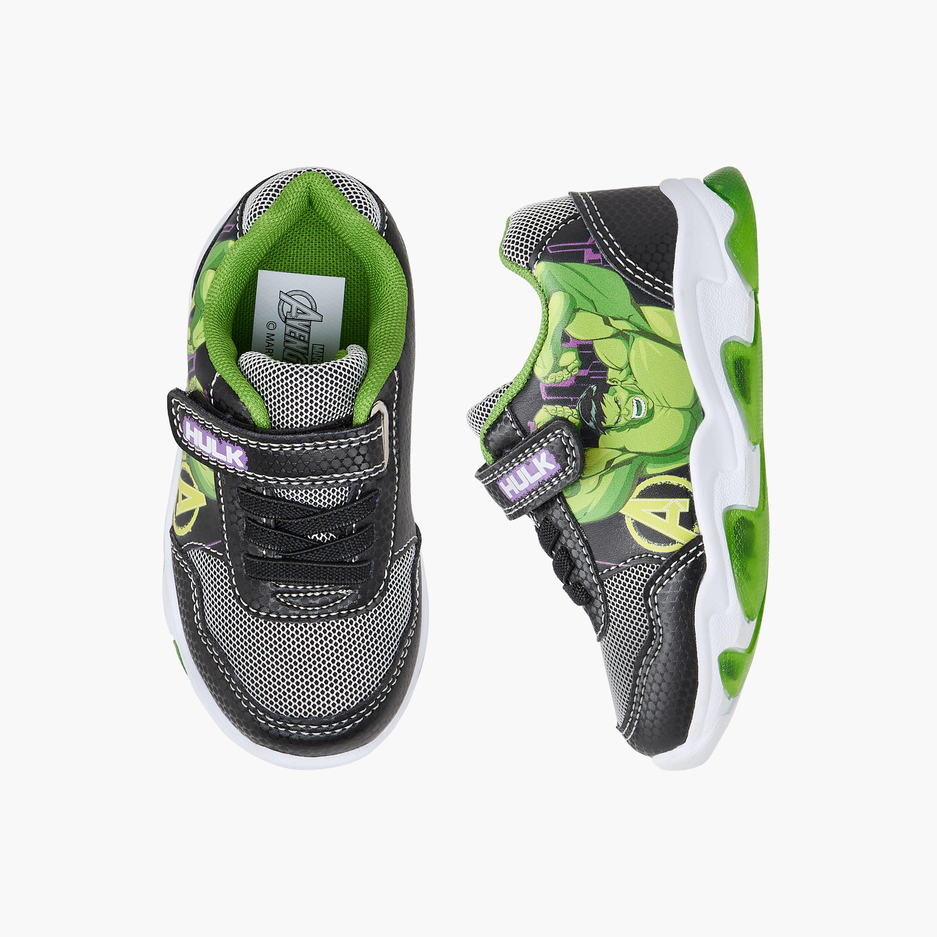 Hulk Print Light-Up Sneakers with Hook and Loop Closure-boys-shoes-sneakers-image-1