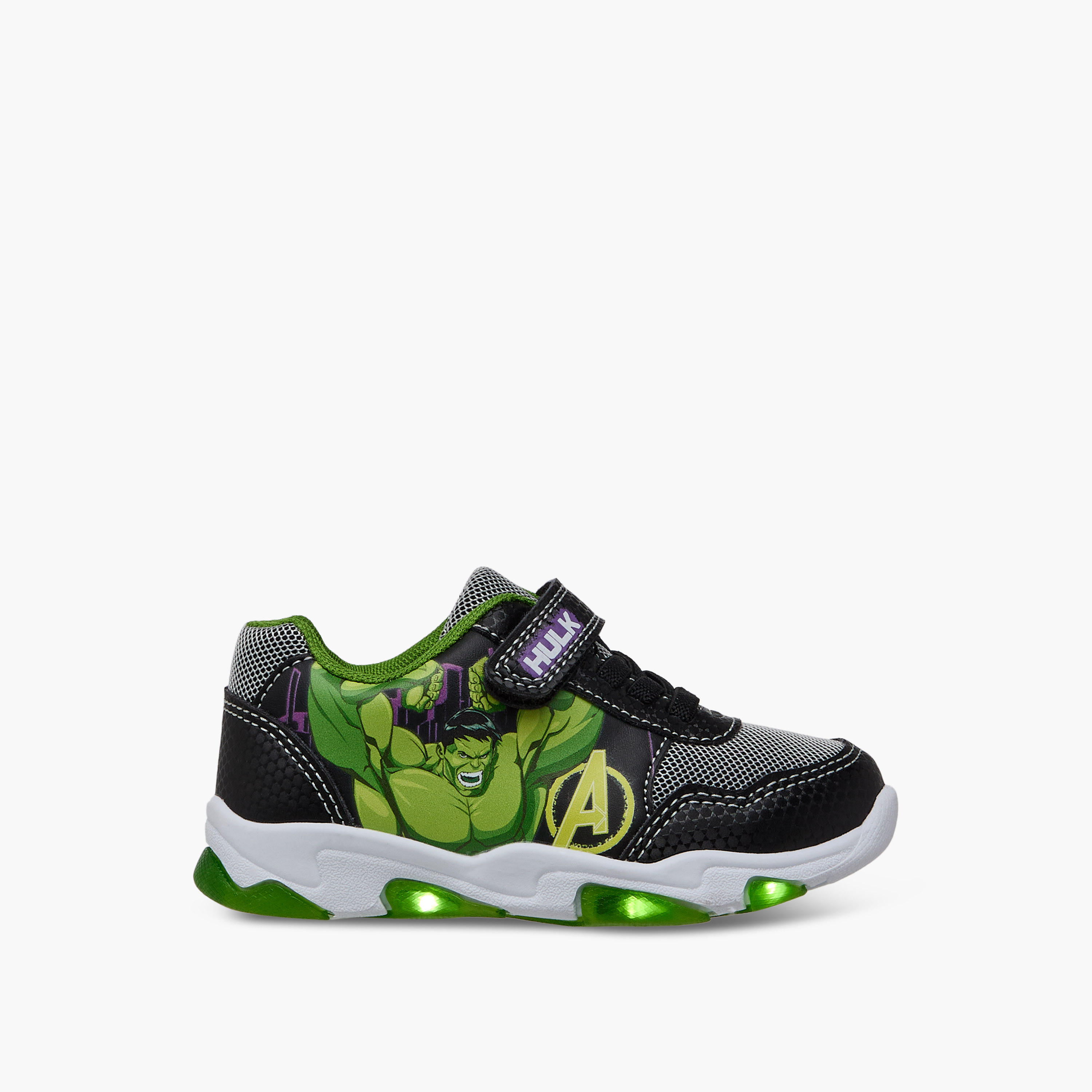 Hulk Print Light-Up Sneakers with Hook and Loop Closure-boys-shoes-sneakers-image-4