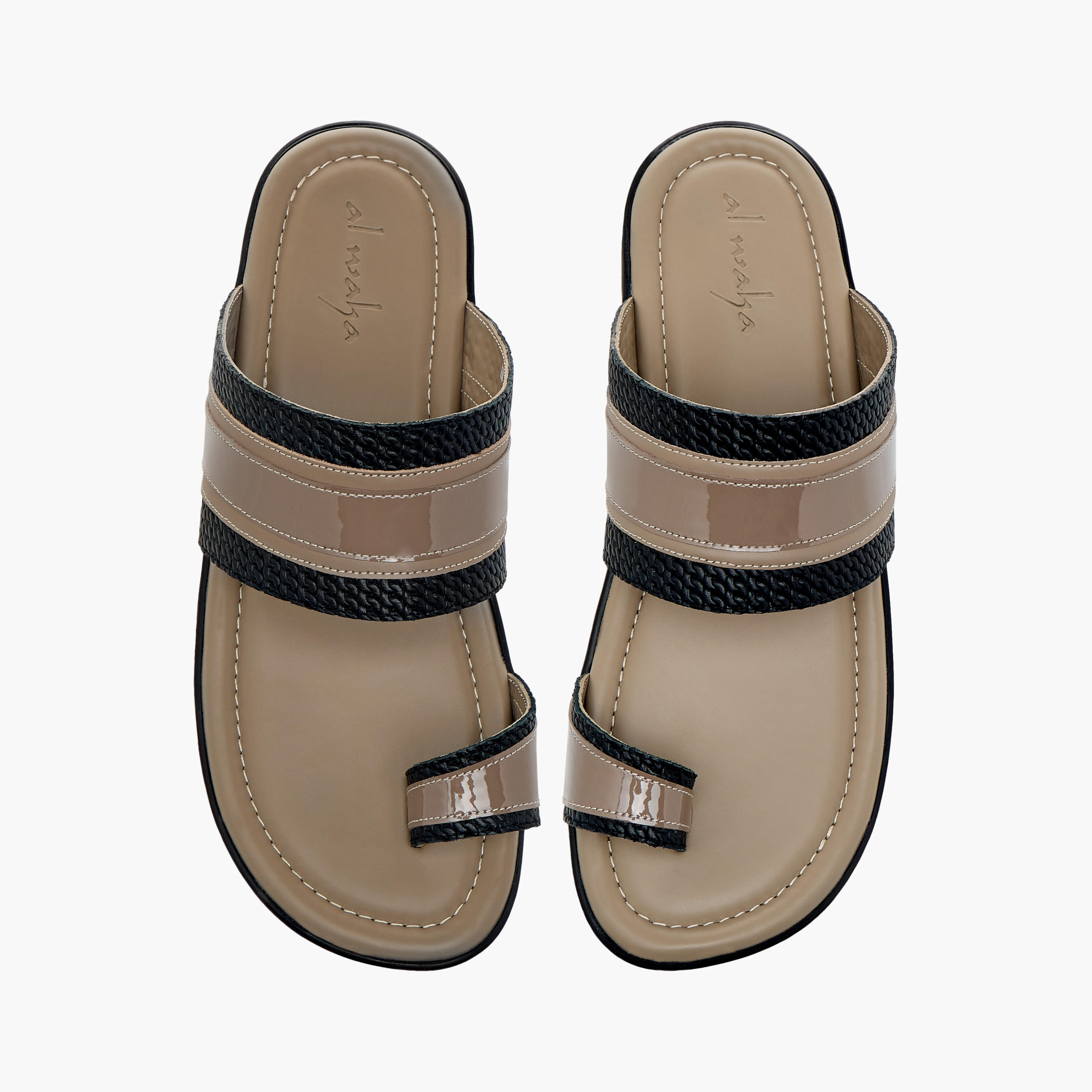 Al Waha Textured Textured Slip-On Arabic Sandals with Toe Loop Detail-men-shoes-sandals-image-1