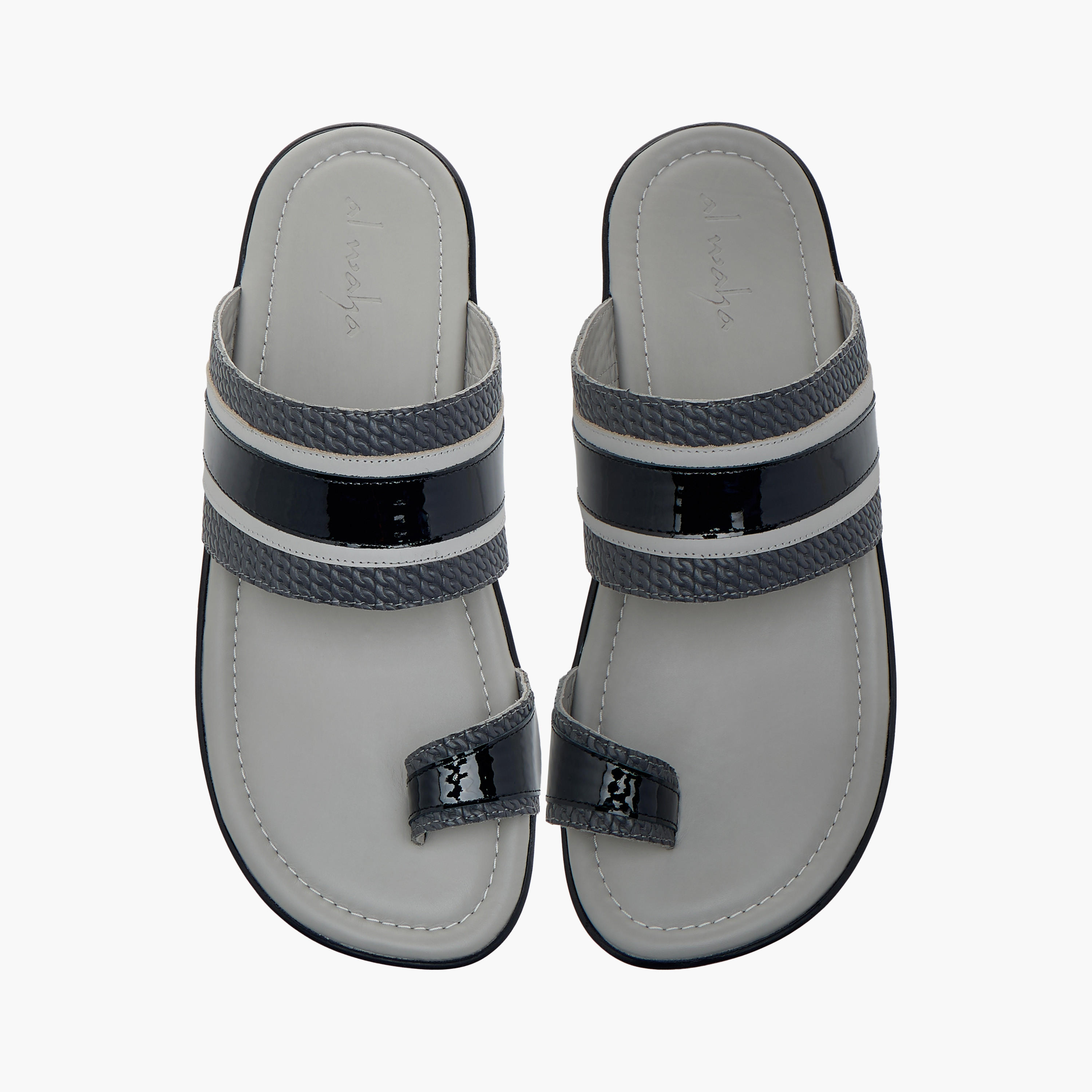 Al Waha Textured Textured Slip-On Arabic Sandals with Toe Loop Detail-men-shoes-sandals-image-1