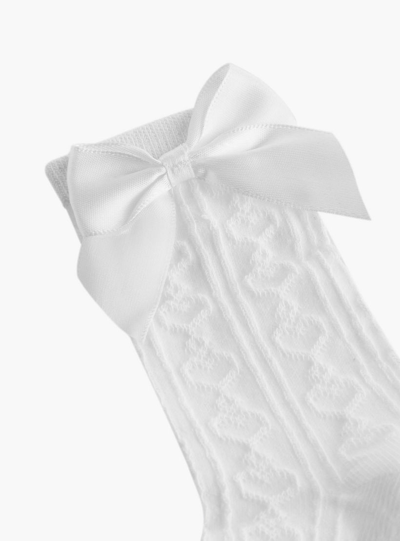 Juniors Textured Ankle Length Socks with Bow Detail - Set of 5-girls-accessories-socks-image-3