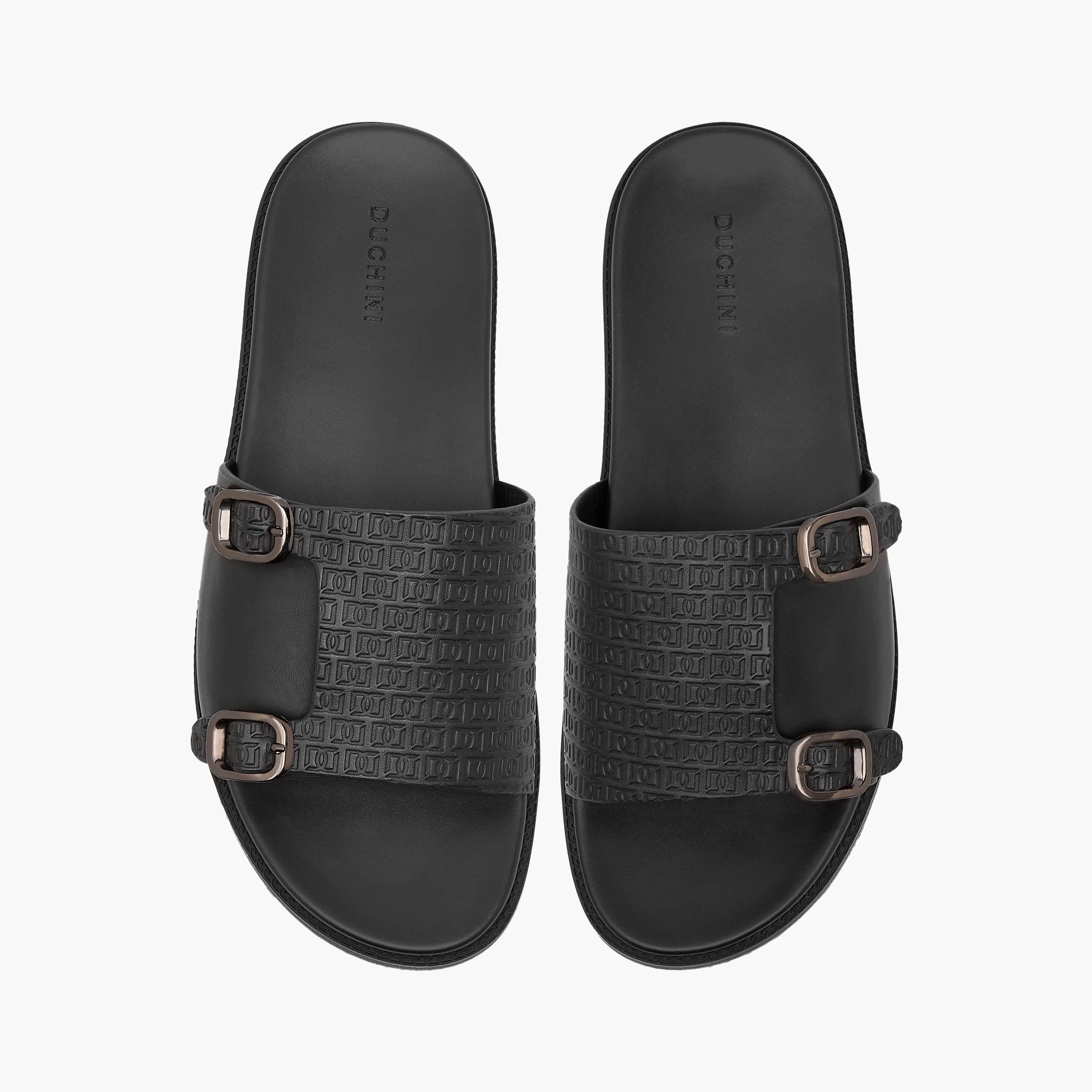 Duchini Men's Monogram Embossed Slip-On Comfort Sandals-men-shoes-sandals-image-1
