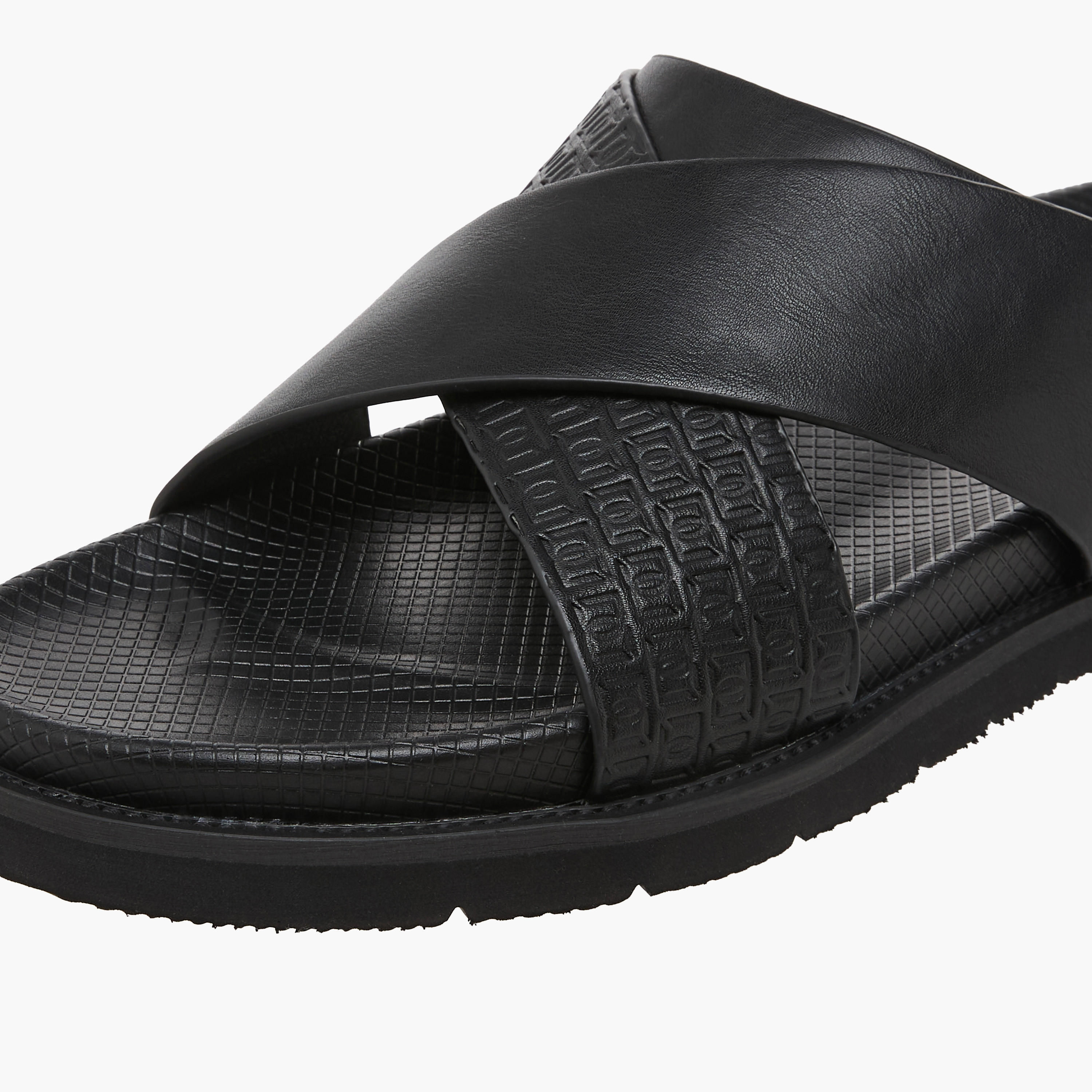 Duchini Men Monogram Textured Cross Strap Comfort Sandals-men-shoes-sandals-image-4
