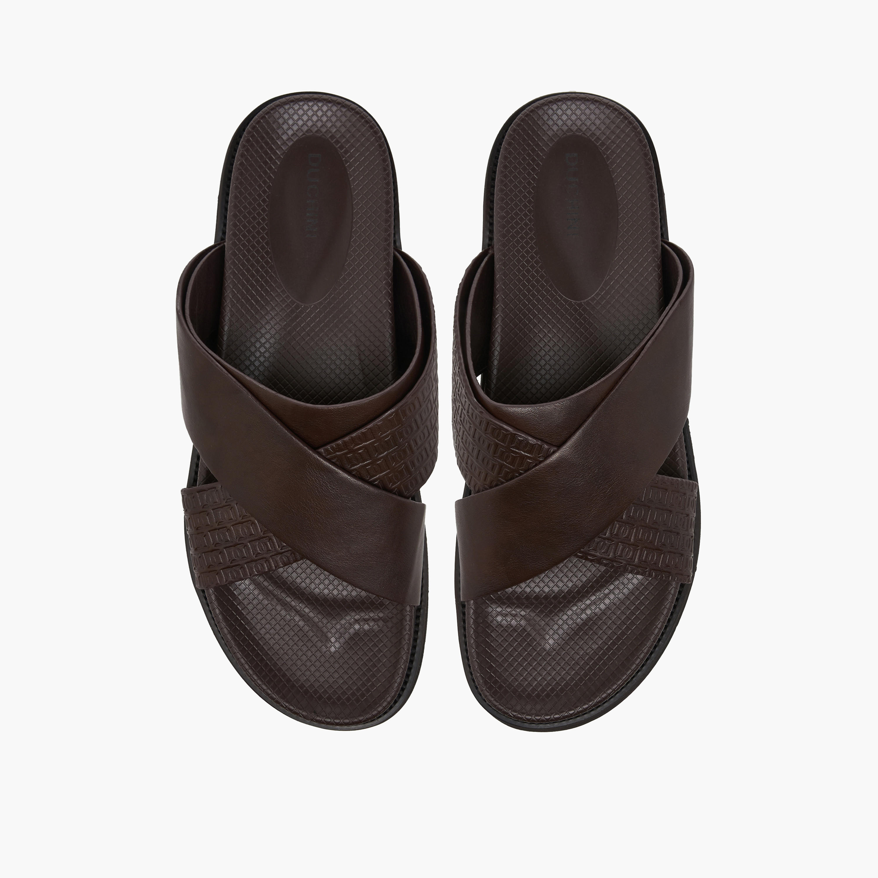 Duchini Men Monogram Textured Cross Strap Comfort Sandals-men-shoes-sandals-image-1