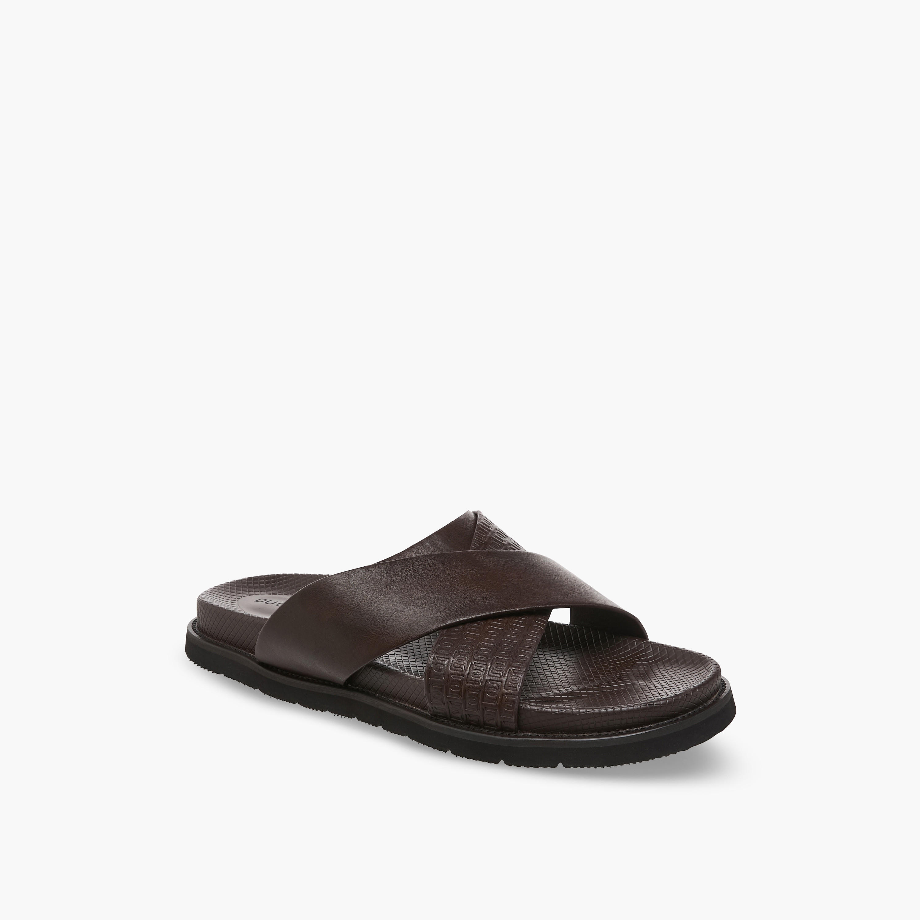 Duchini Men Monogram Textured Cross Strap Comfort Sandals-men-shoes-sandals-image-2