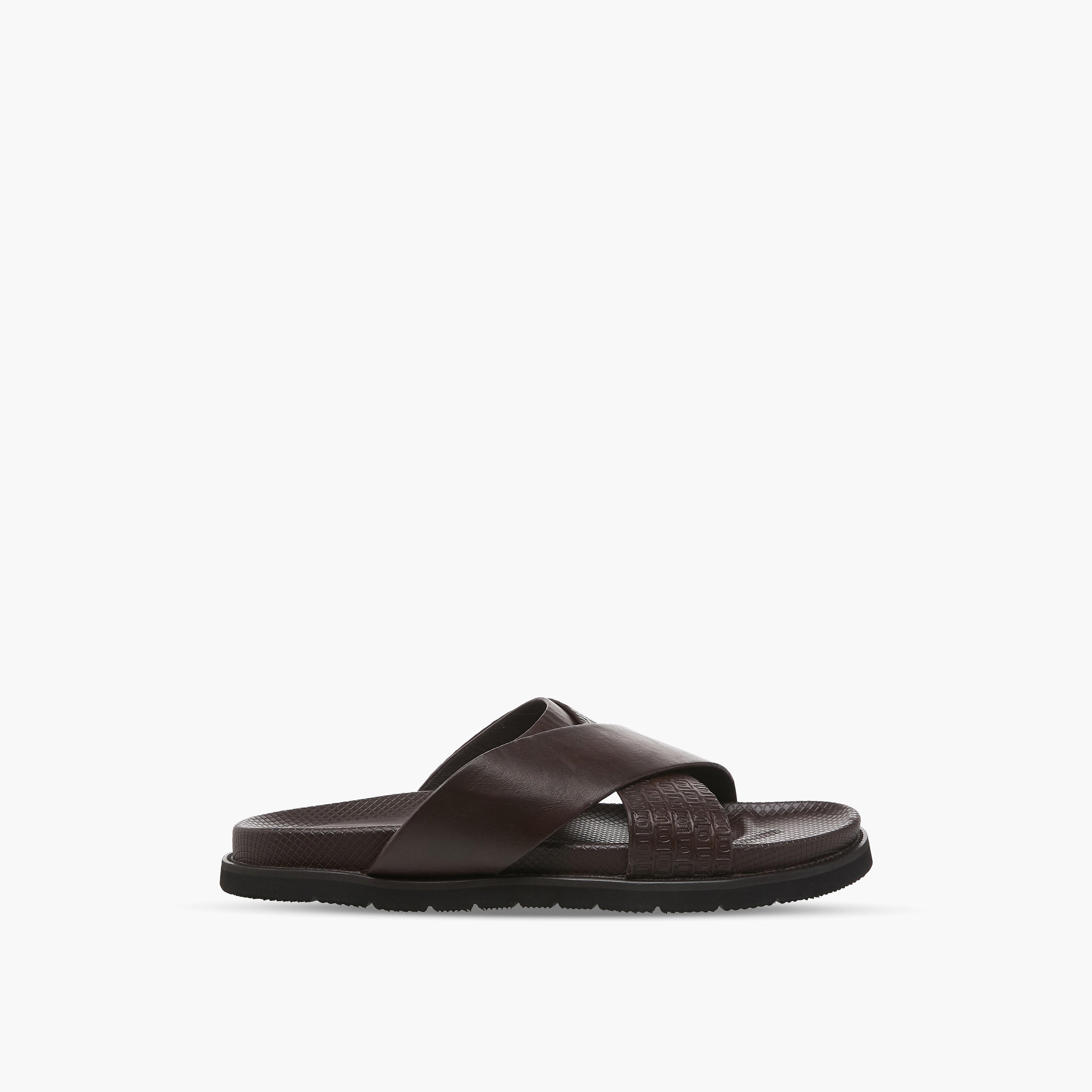 Duchini Men Monogram Textured Cross Strap Comfort Sandals-men-shoes-sandals-image-3