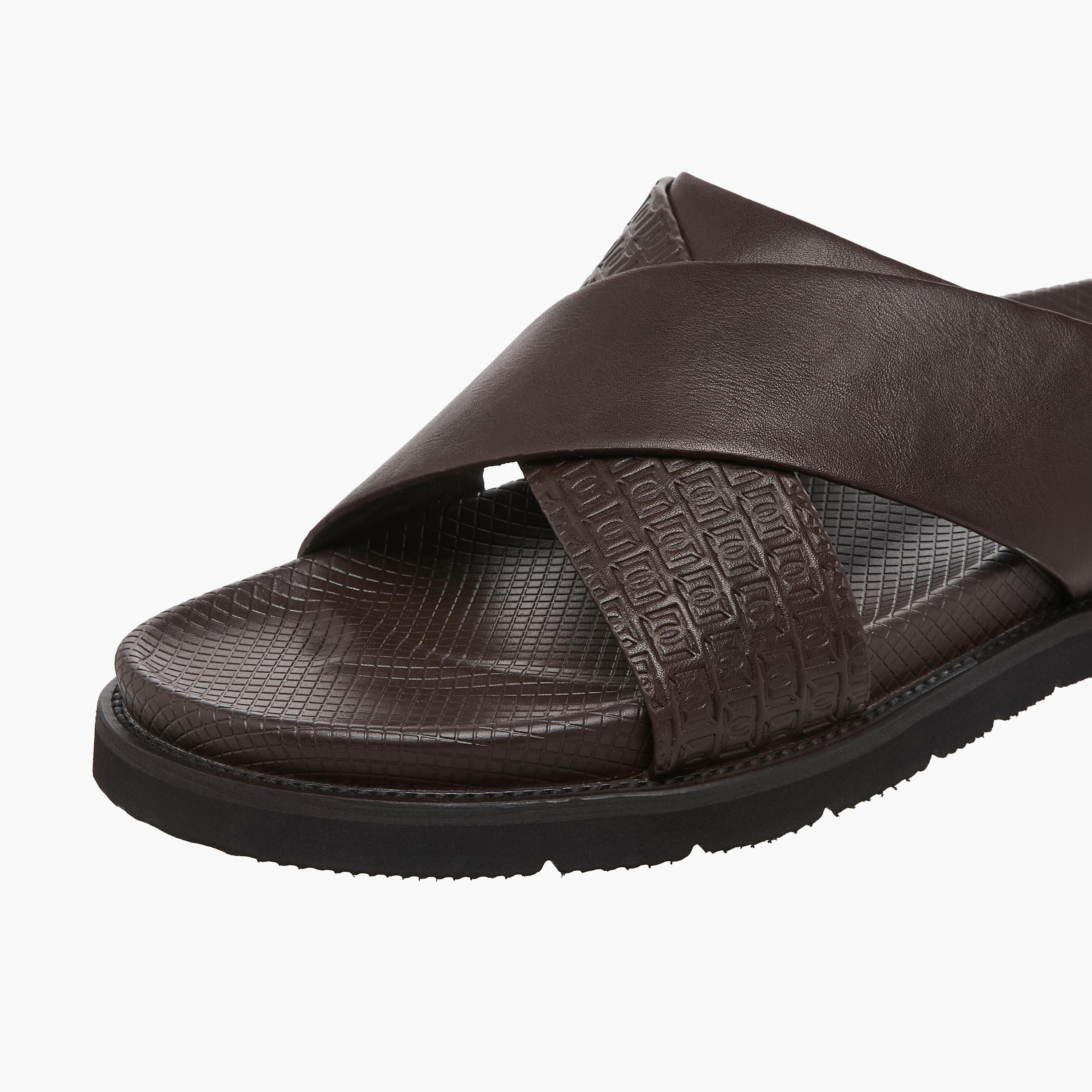 Duchini Men Monogram Textured Cross Strap Comfort Sandals-men-shoes-sandals-image-4