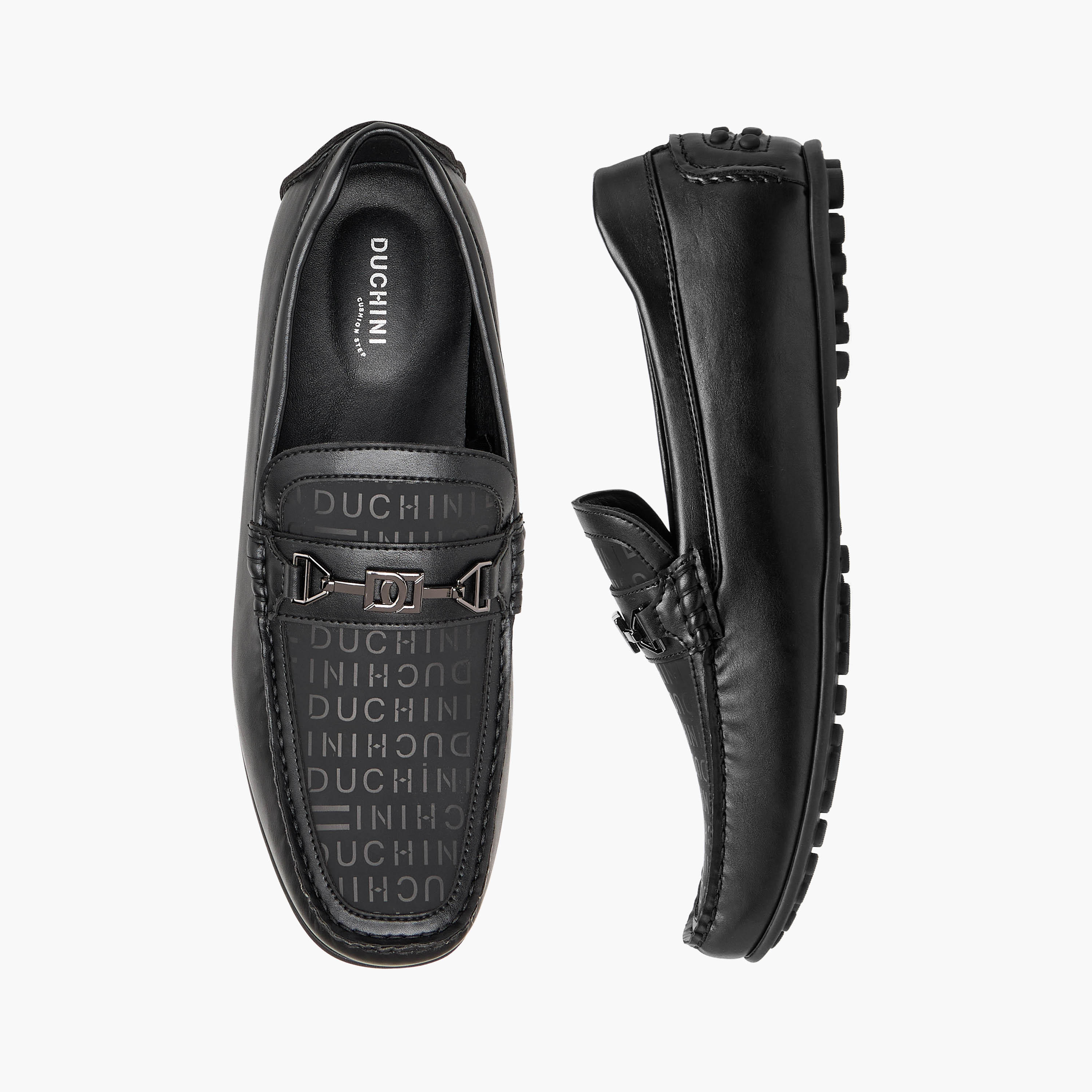 Duchini Men Monogram Print Slip-On Moccasins-men-shoes-loafersandmoccasins-image-1