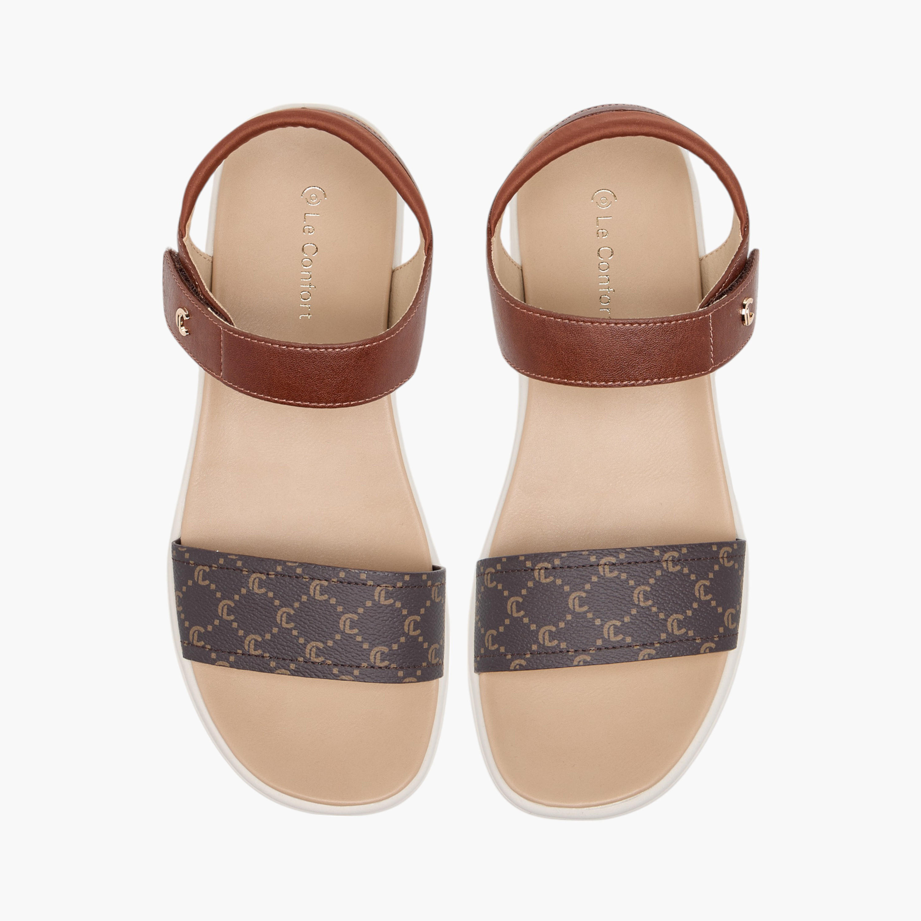 Le Confort Monogram Print Comfort Sandals with Hook and Loop Closure-women-shoes-sandals-heeled-image-1