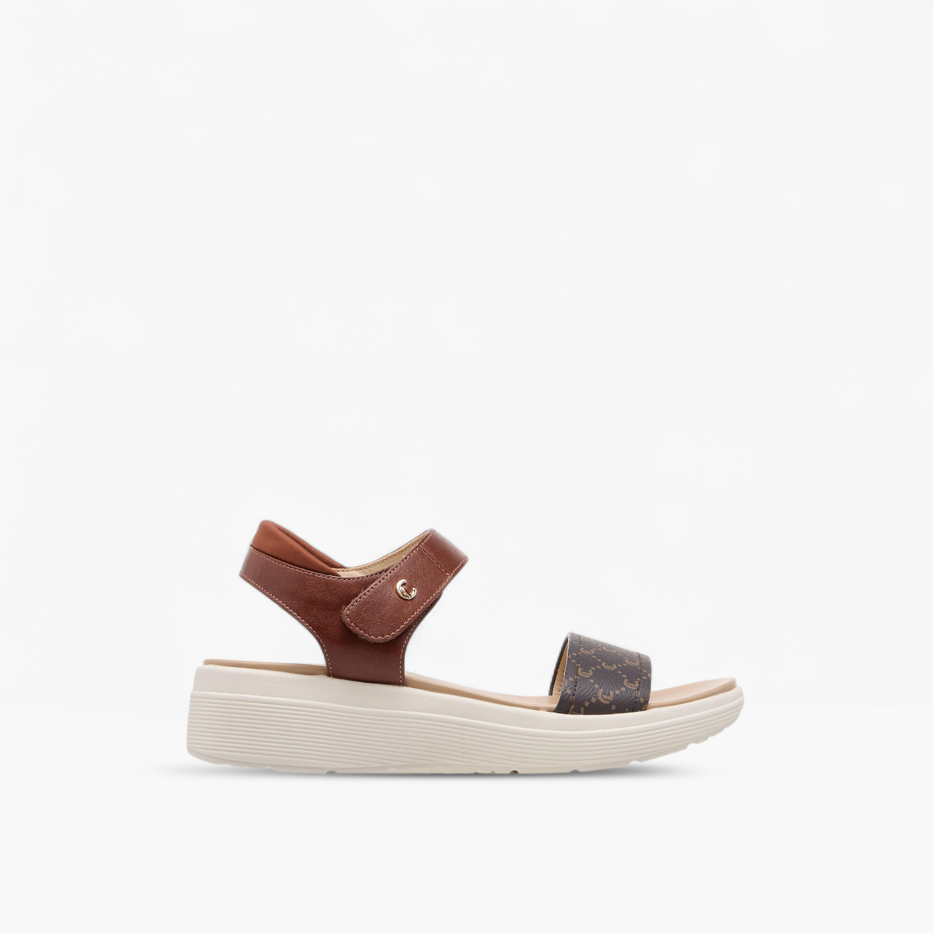 Le Confort Monogram Print Comfort Sandals with Hook and Loop Closure-women-shoes-sandals-heeled-image-2
